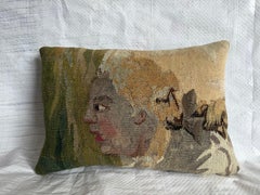 Antique Brussels Tapestry Pillow, 17th Century Figural Portrait Design