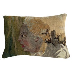 Antique Brussels Tapestry Pillow, 17th Century Figural Portrait Design