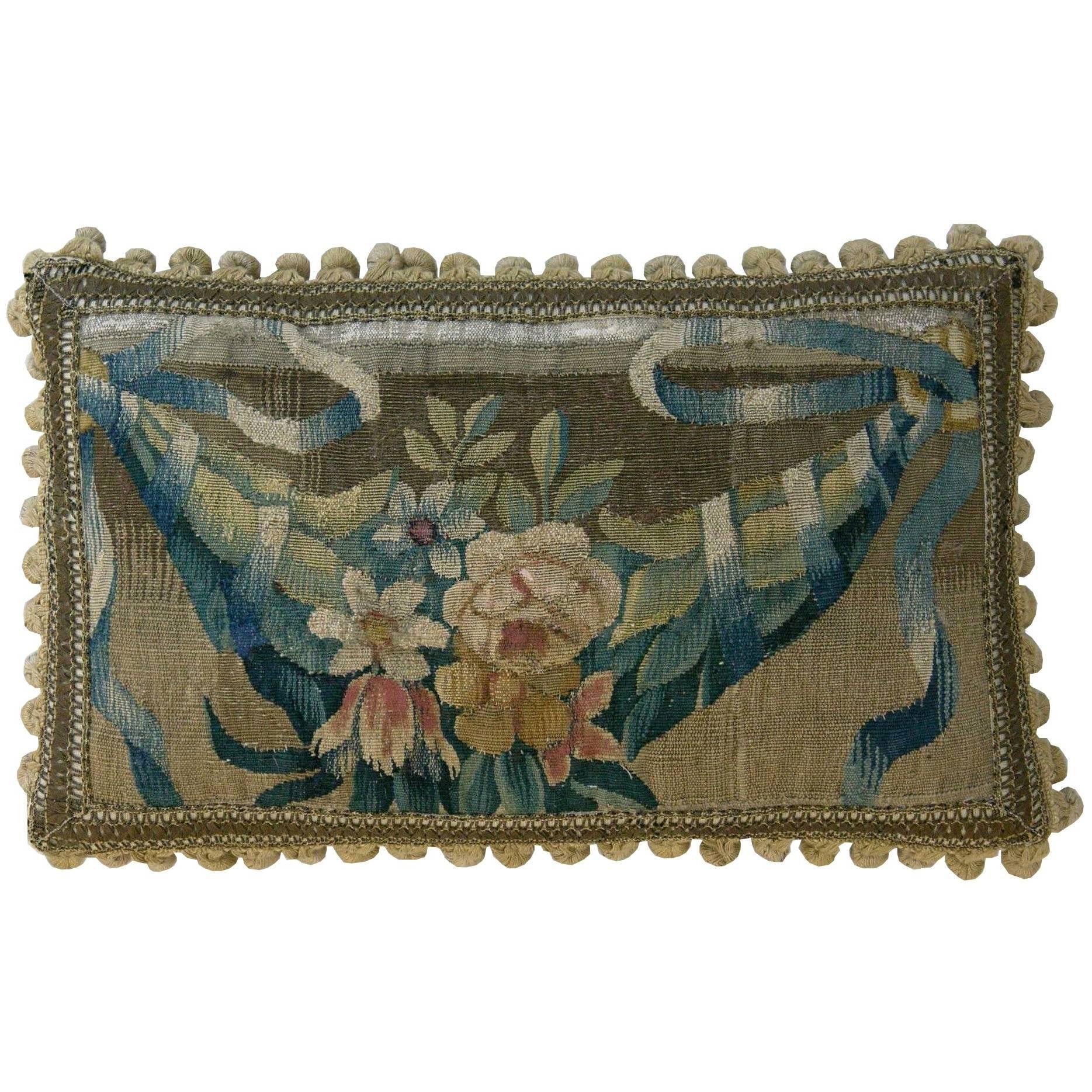 Antique Brussels Tapestry Pillow, circa 16th Century 1332p For Sale