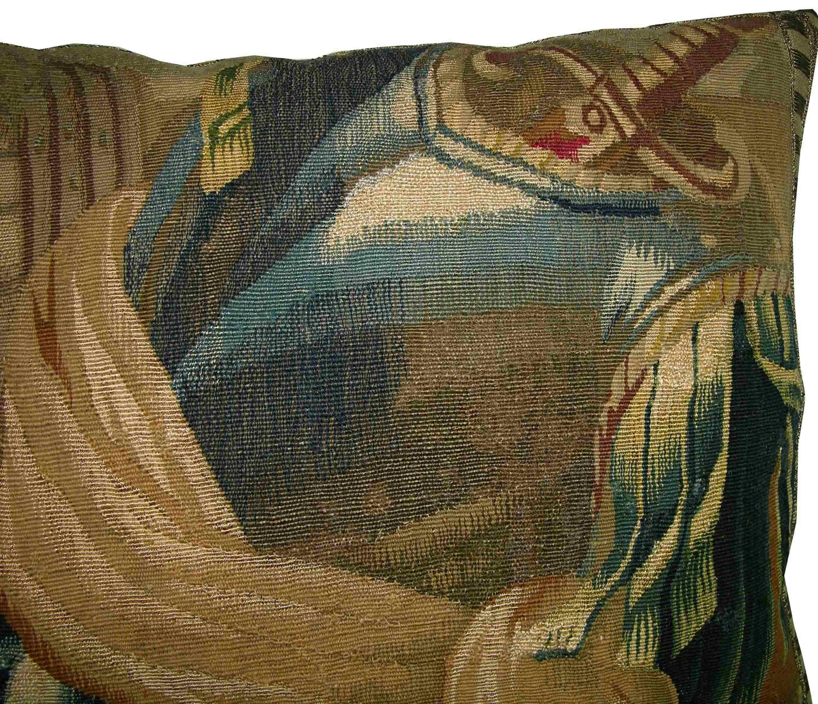 Antique Brussels Tapestry Pillow  ca 17th Century  p1740 