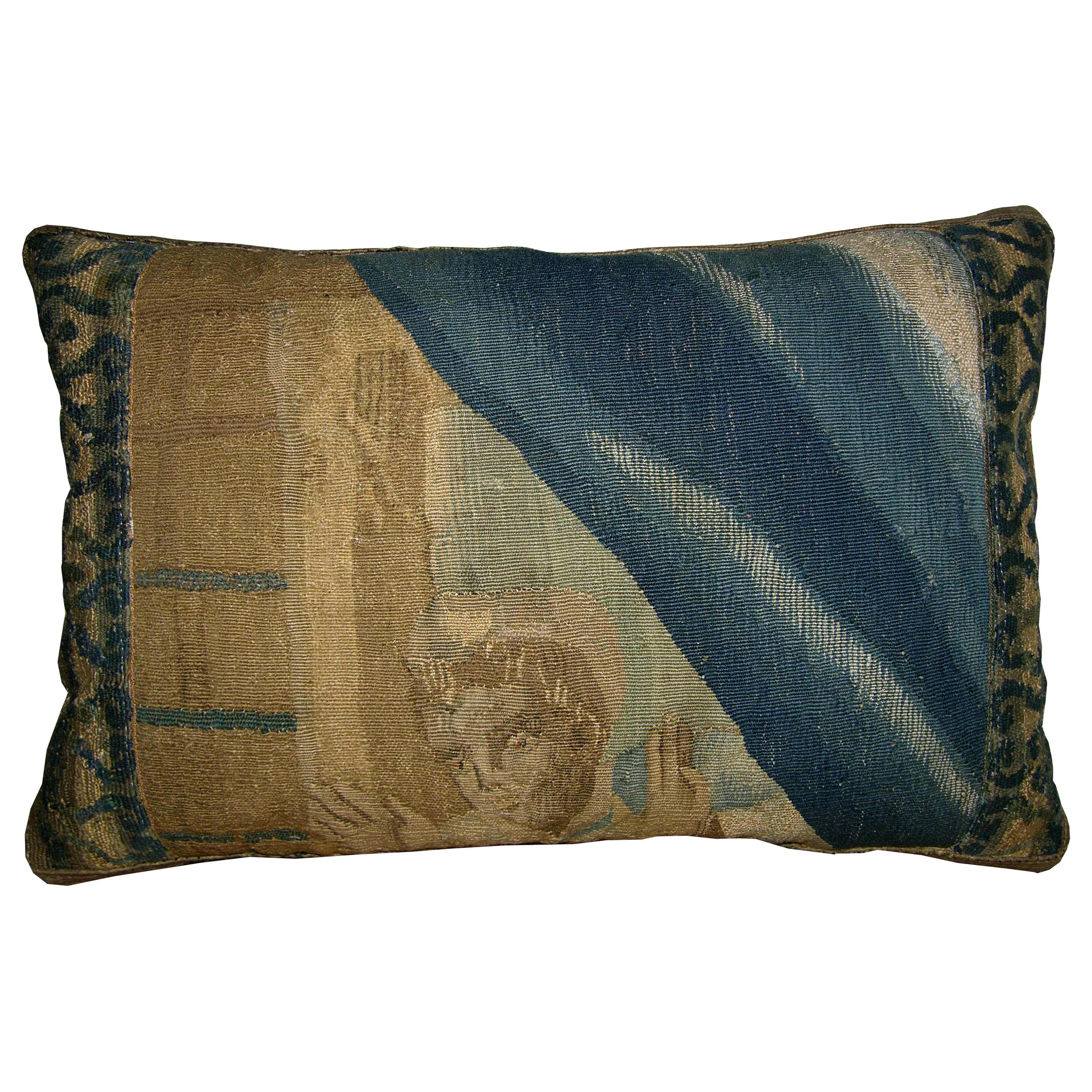 Antique Brussels Tapestry Pillow circa 17th Century 1767p For Sale