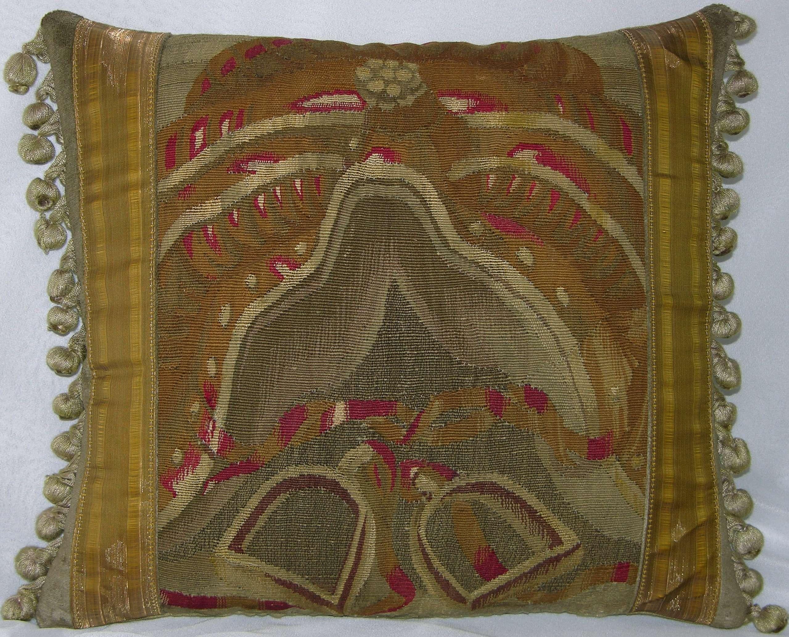 Antique Brussels Tapestry Pillow circa 17th Century, 1775p In Good Condition For Sale In Los Angeles, CA