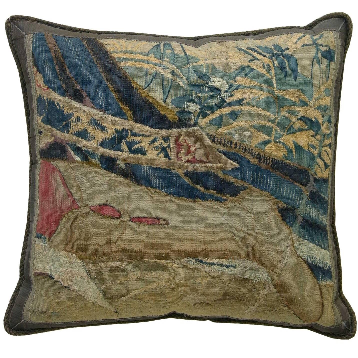 Antique Brussels Tapestry Pillow, circa 17th Century 989p For Sale