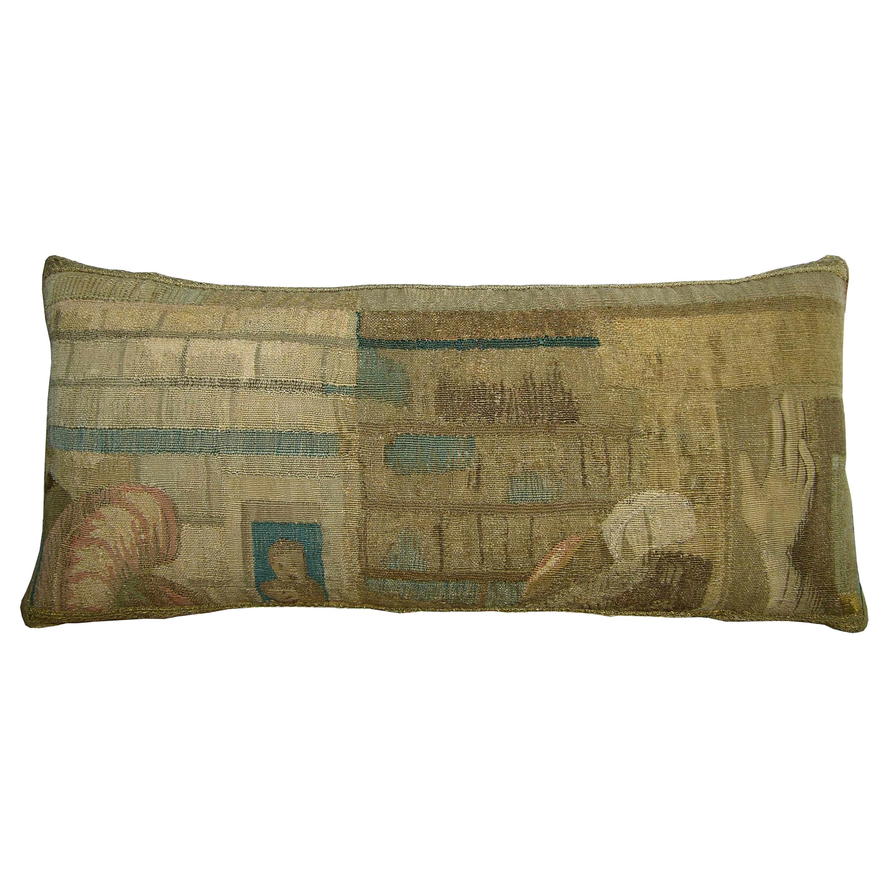 Antique Brussels Tapestry Pillow circa 17th Century, 1766p For Sale