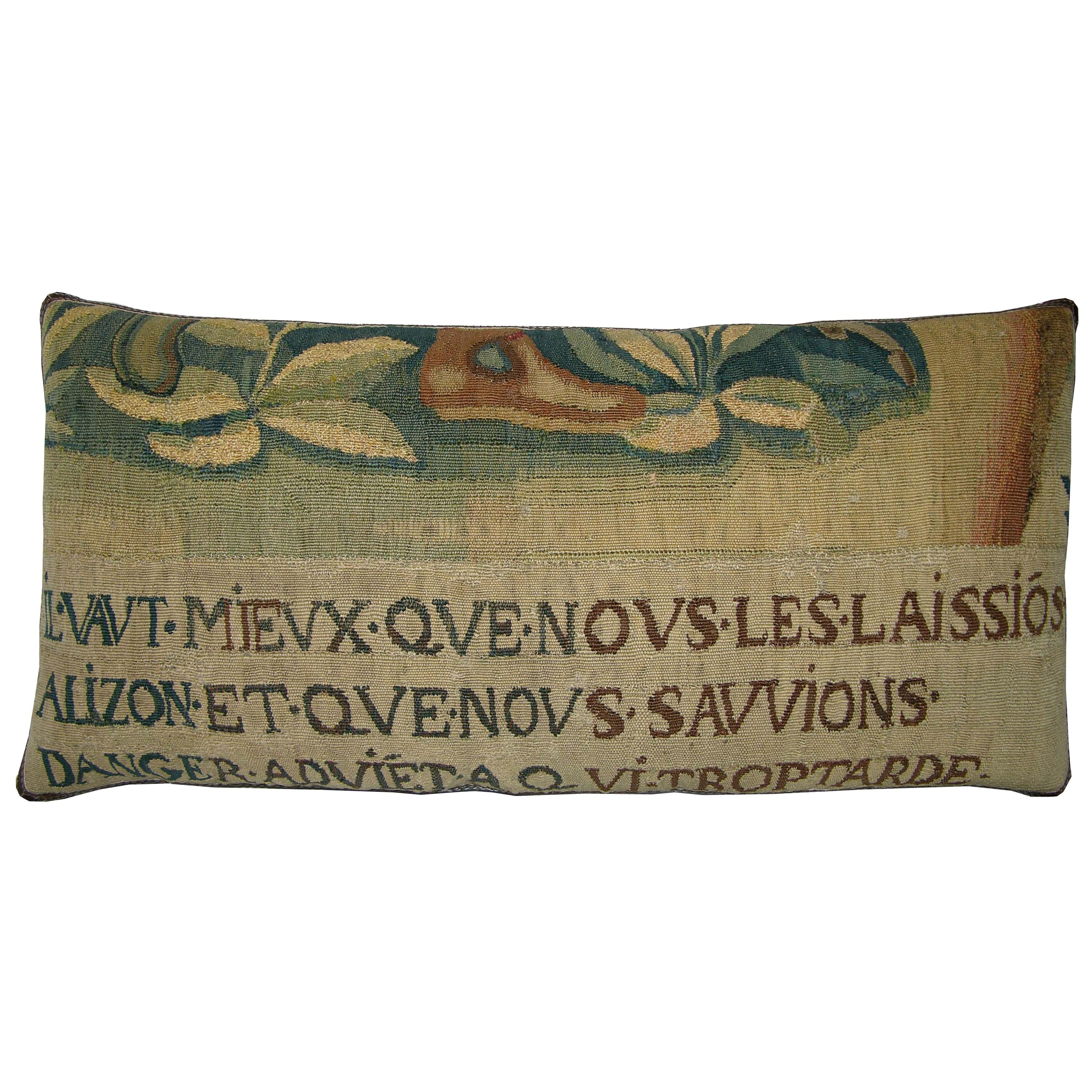 Antique Brussels Tapestry Pillow circa 17th Century 1777p For Sale