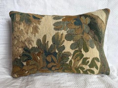 Antique Brussels Verdure Tapestry Pillow, 17th Century Leaf Motif