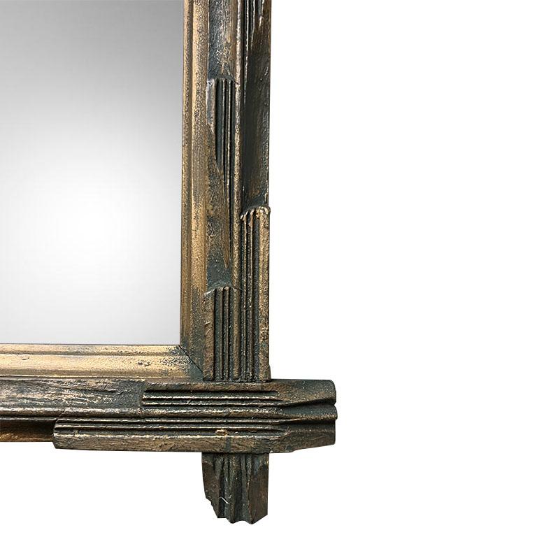 Arte popolare Antique Brutalist Folk Art Carved Wood Tramp Adirondack Specchio da parete in vendita