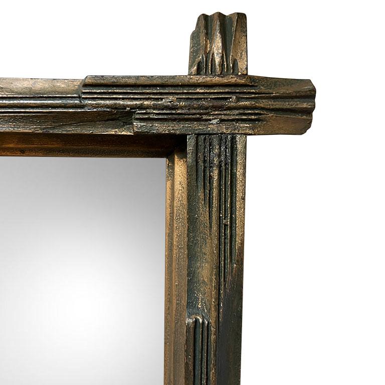 Americano Antique Brutalist Folk Art Carved Wood Tramp Adirondack Specchio da parete in vendita