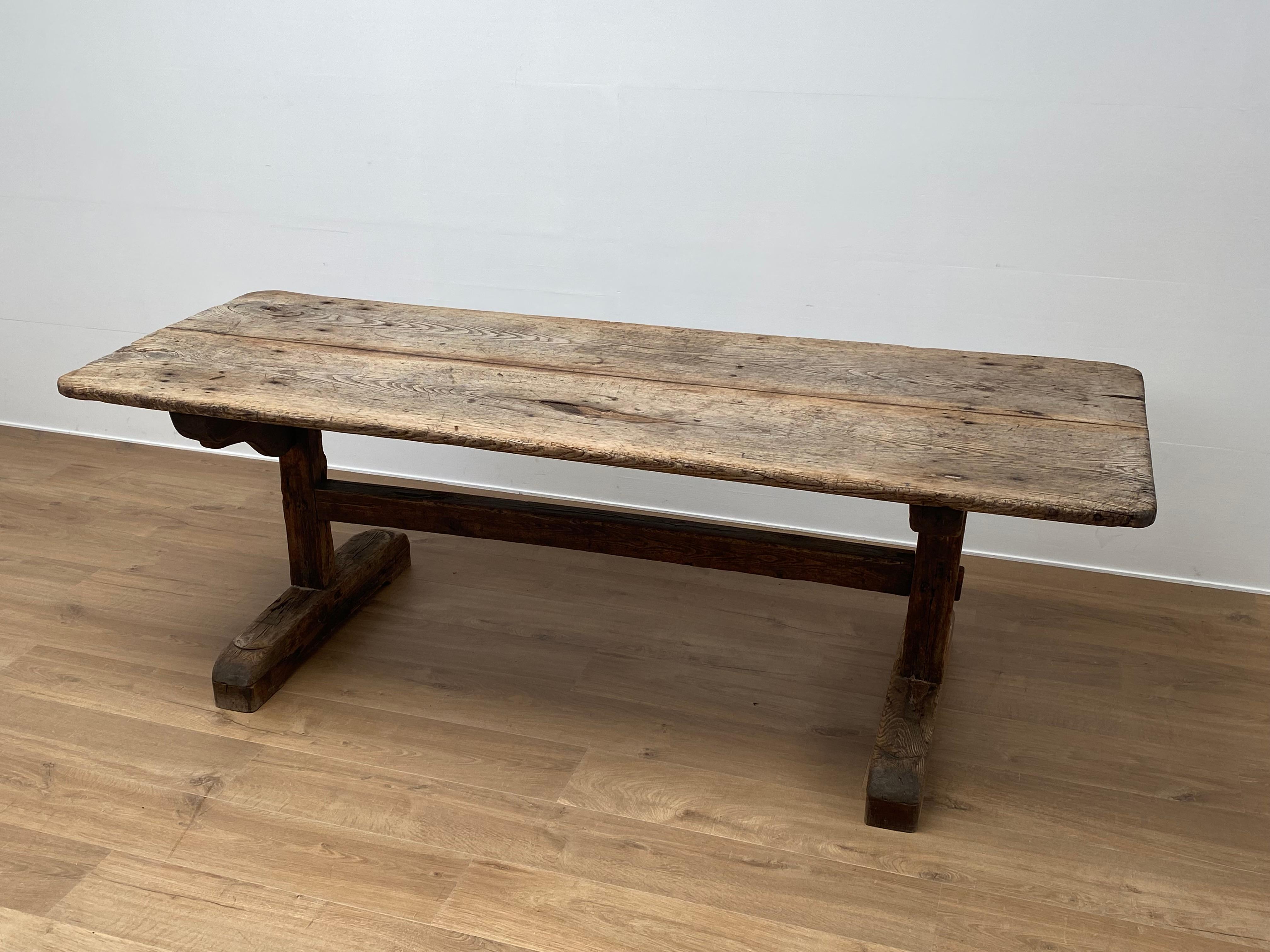 Bleached Antique, Brutalist French Farm Table For Sale