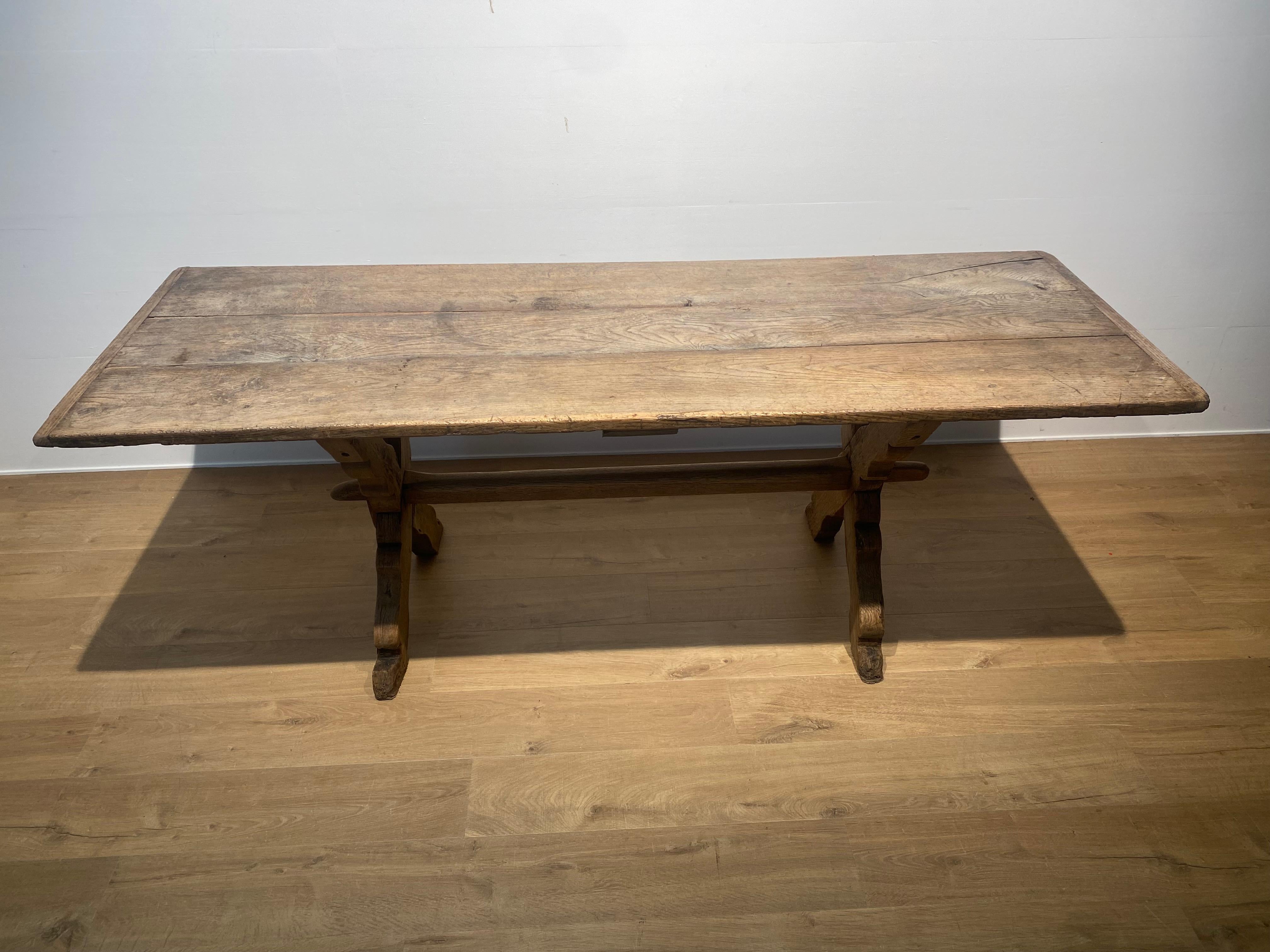 Bleached Antique Brutalist French Farmers Table For Sale