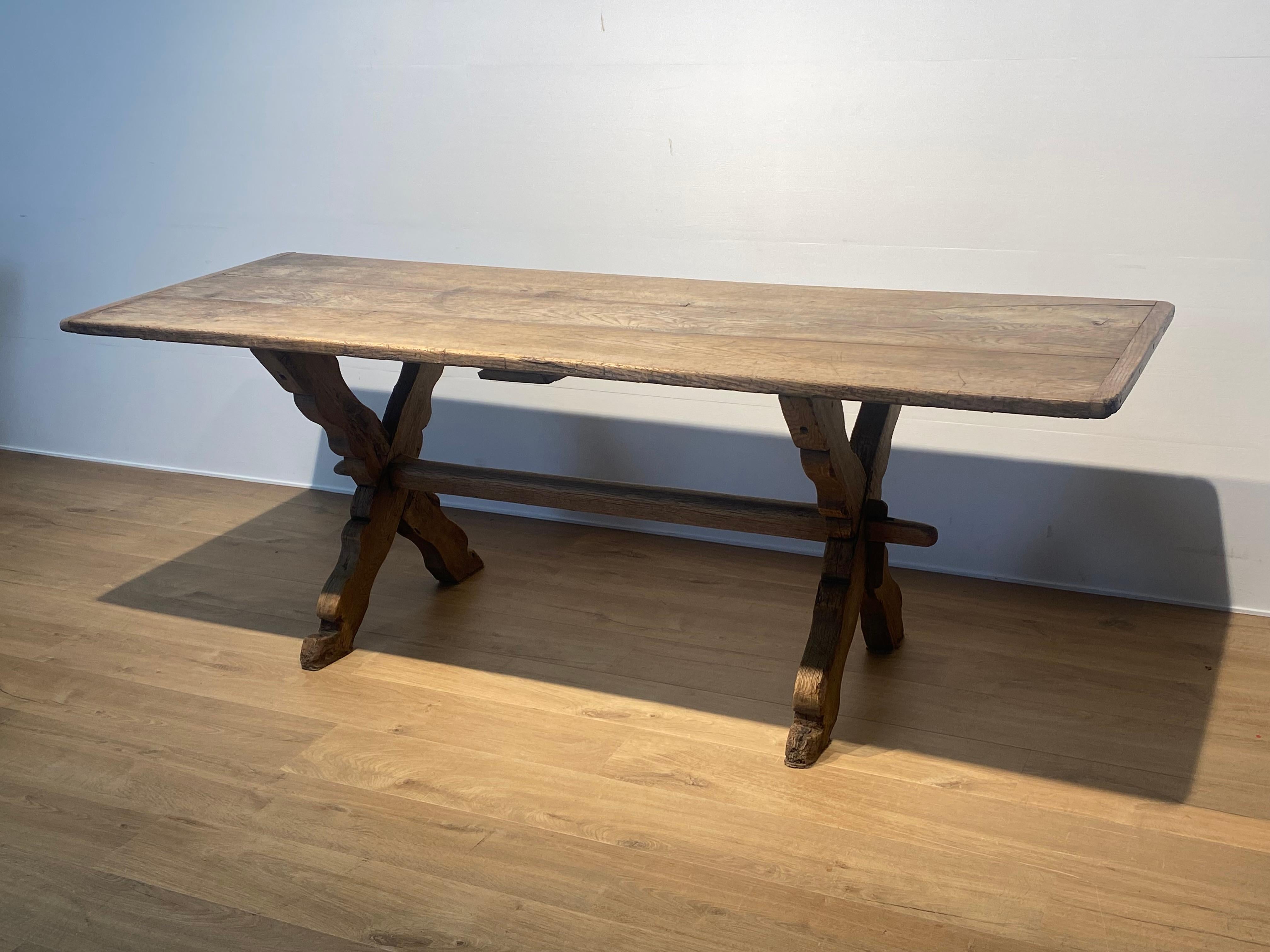 Oak Antique Brutalist French Farmers Table For Sale