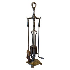 Antique Brutalist Style Fireplace Tools Set in Bronze Patinated Finish
