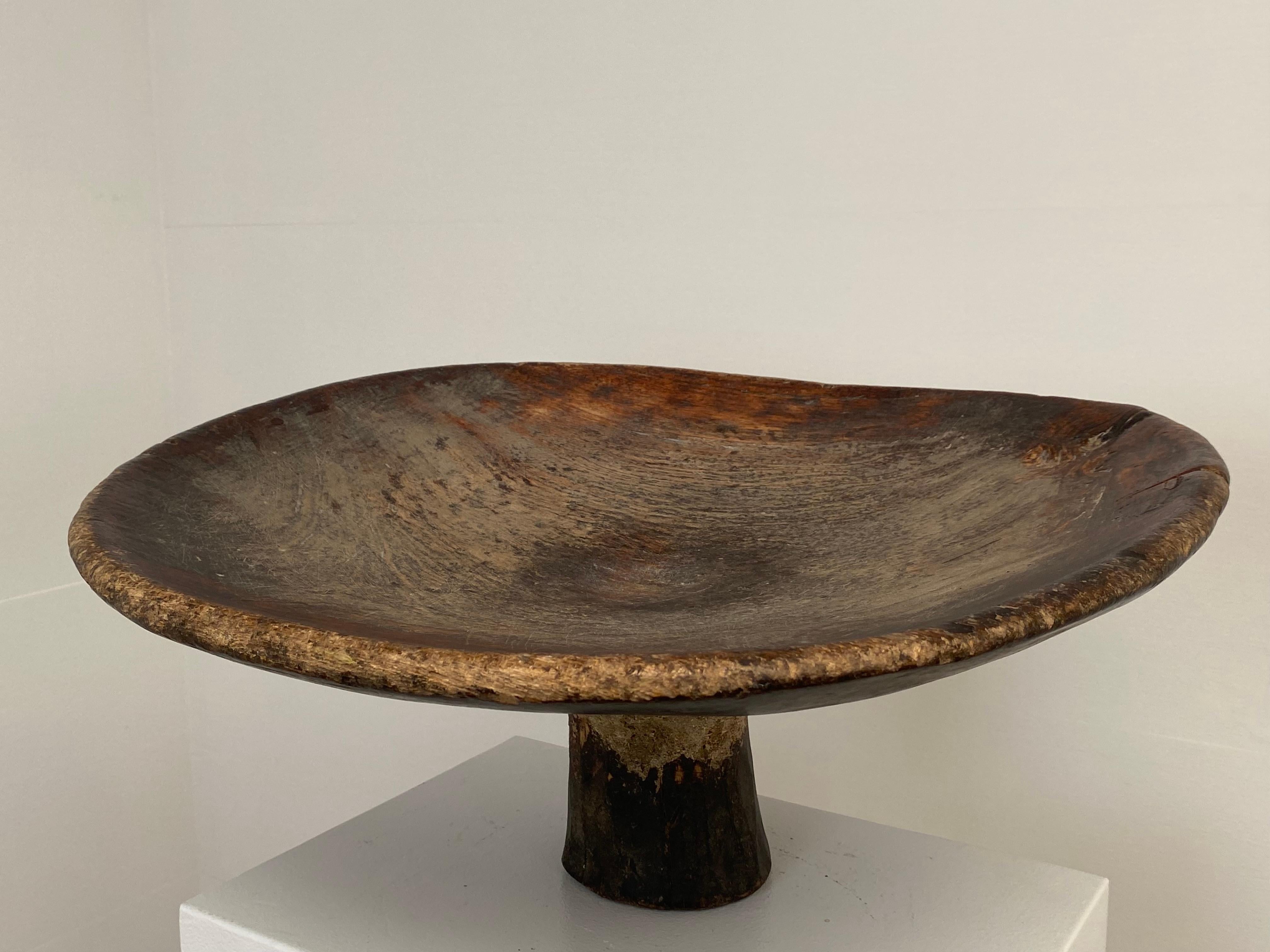 Patinated Antique, Brutalist Wooden Berber Tazza  For Sale