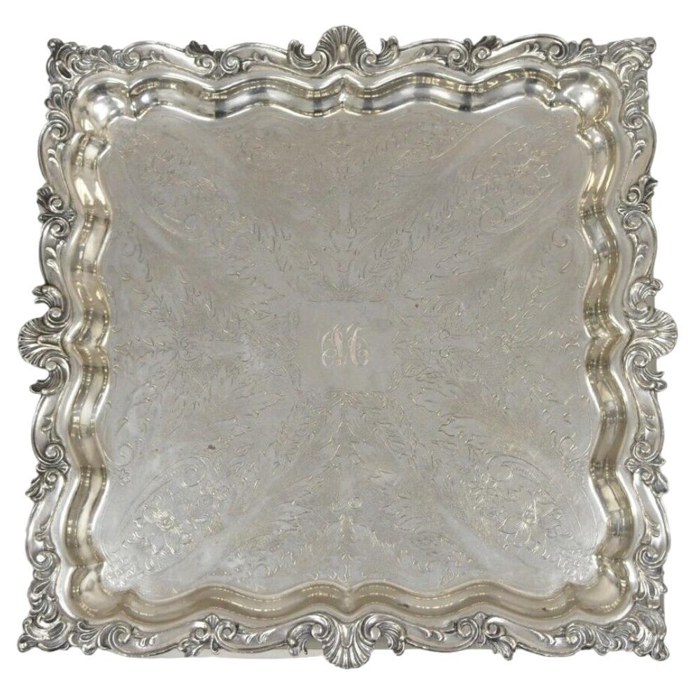 Antique BSC English Victorian 17" Square Serving Platter Tray, "M" Monogram