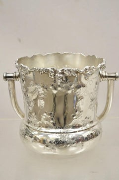 Antique BSCEP English Victorian Silver Plated Grapevine Ice Bucket w Handle.