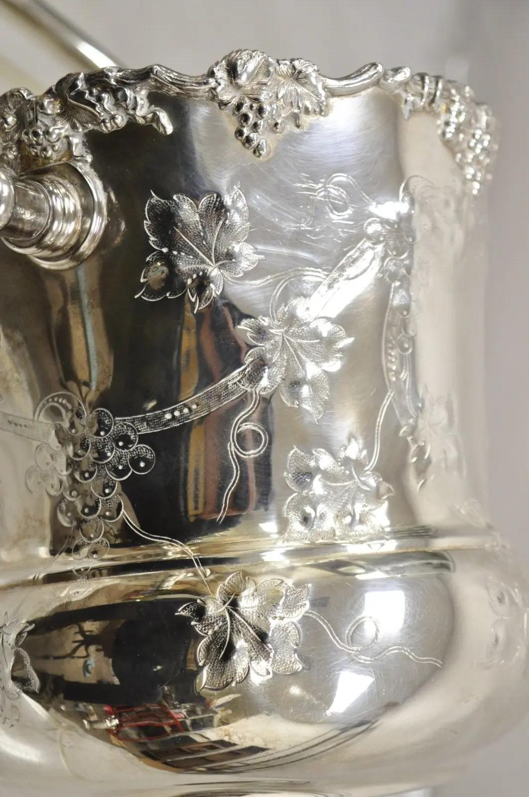 Antiker englischer viktorianischer versilberter Weinreben-Eiskübel BSCEP mit Griff. im Zustand „Gut“ im Angebot in Philadelphia, PA