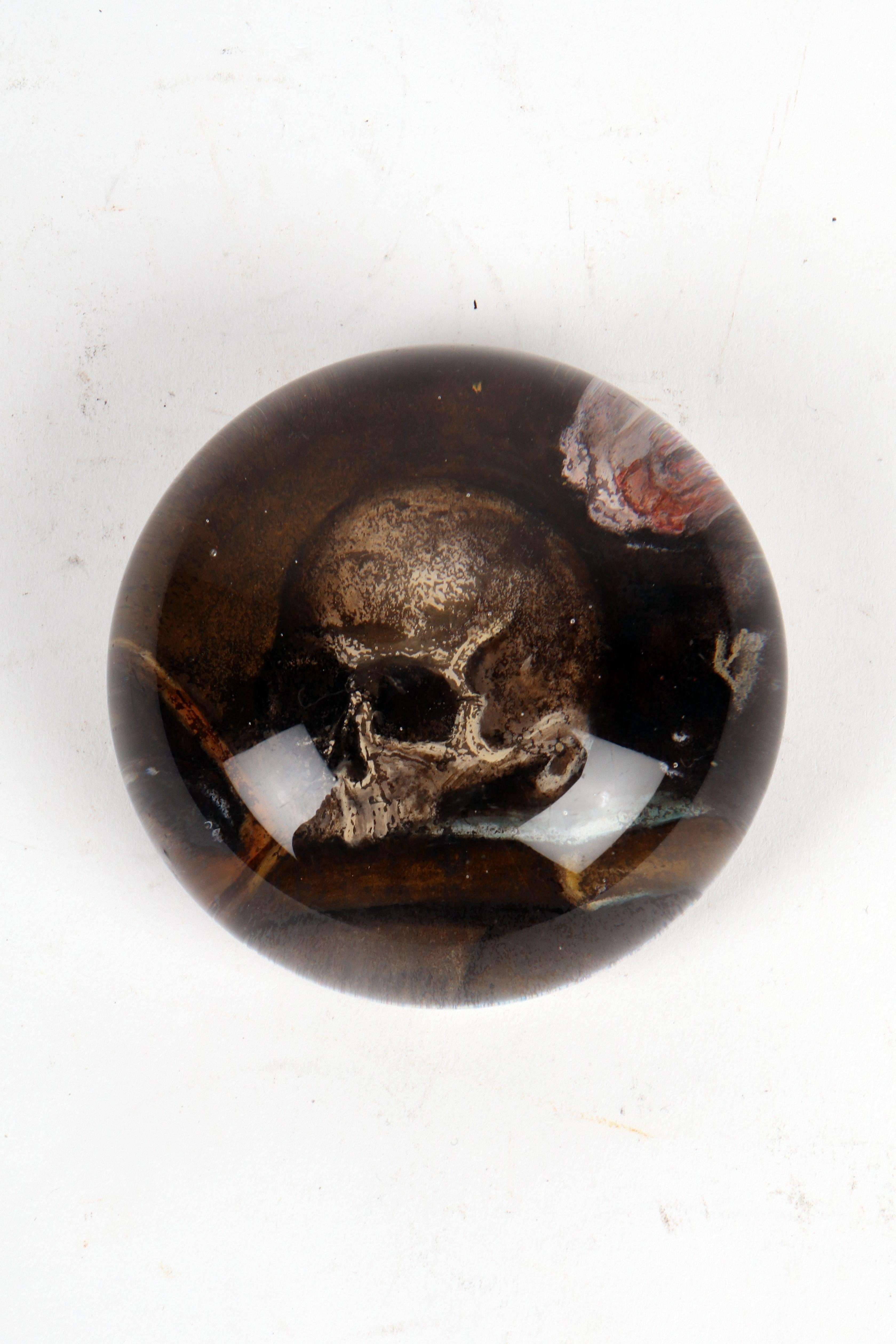 19th Century Antique bubble glass paper weight, with vanitas Memento Mori, Italy 1850.  For Sale