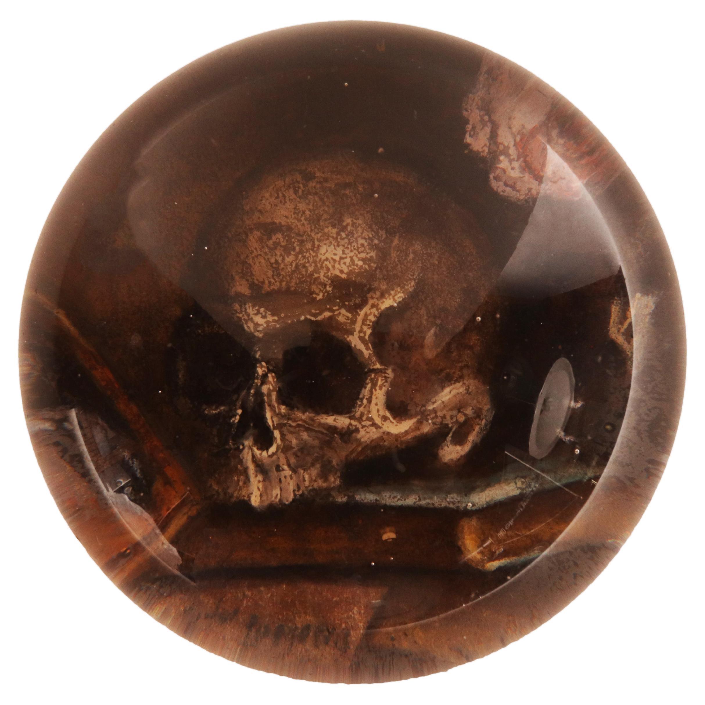 Antique bubble glass paper weight, with vanitas Memento Mori, Italy 1850.  For Sale