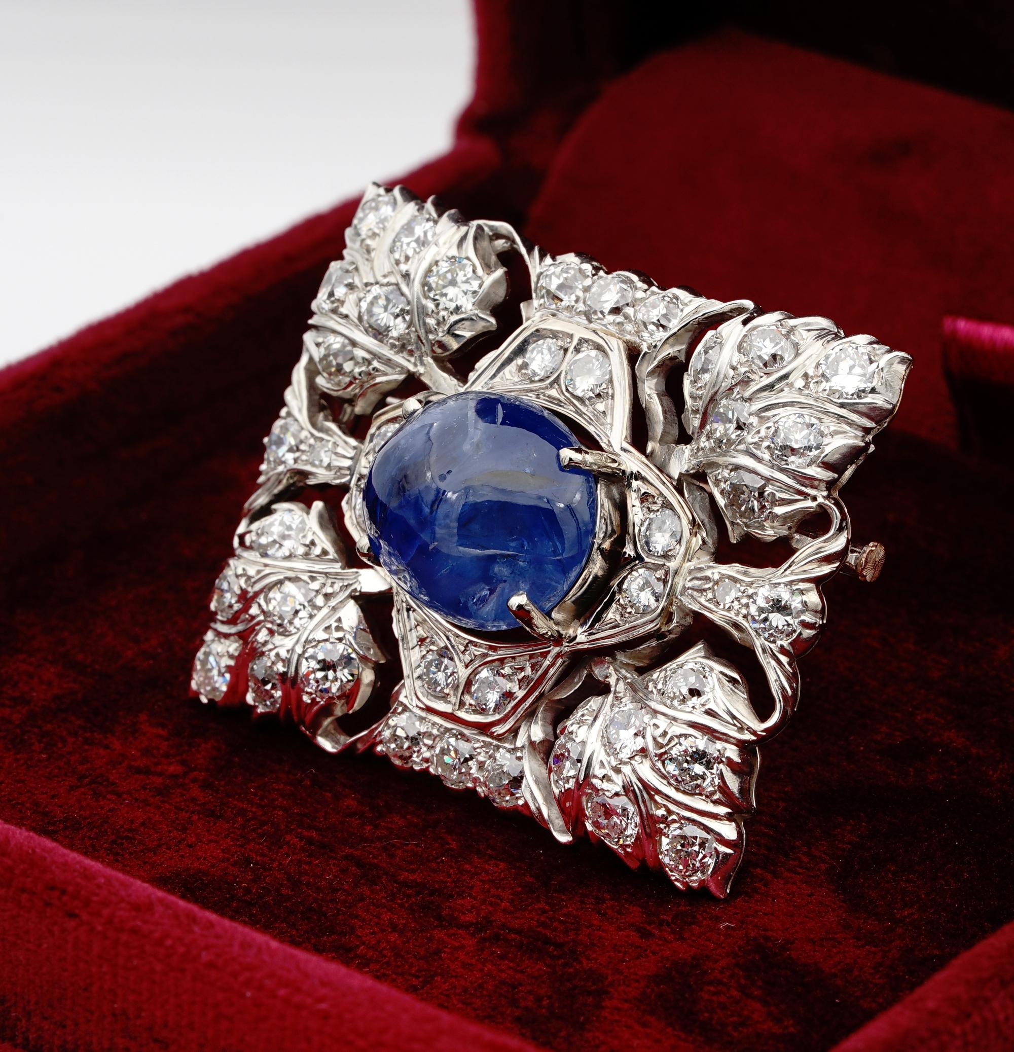 Women's or Men's Antique Buccellati 17.0 Carat Natural Sapphire 11.40 Ct Diamond Platinum Brooch