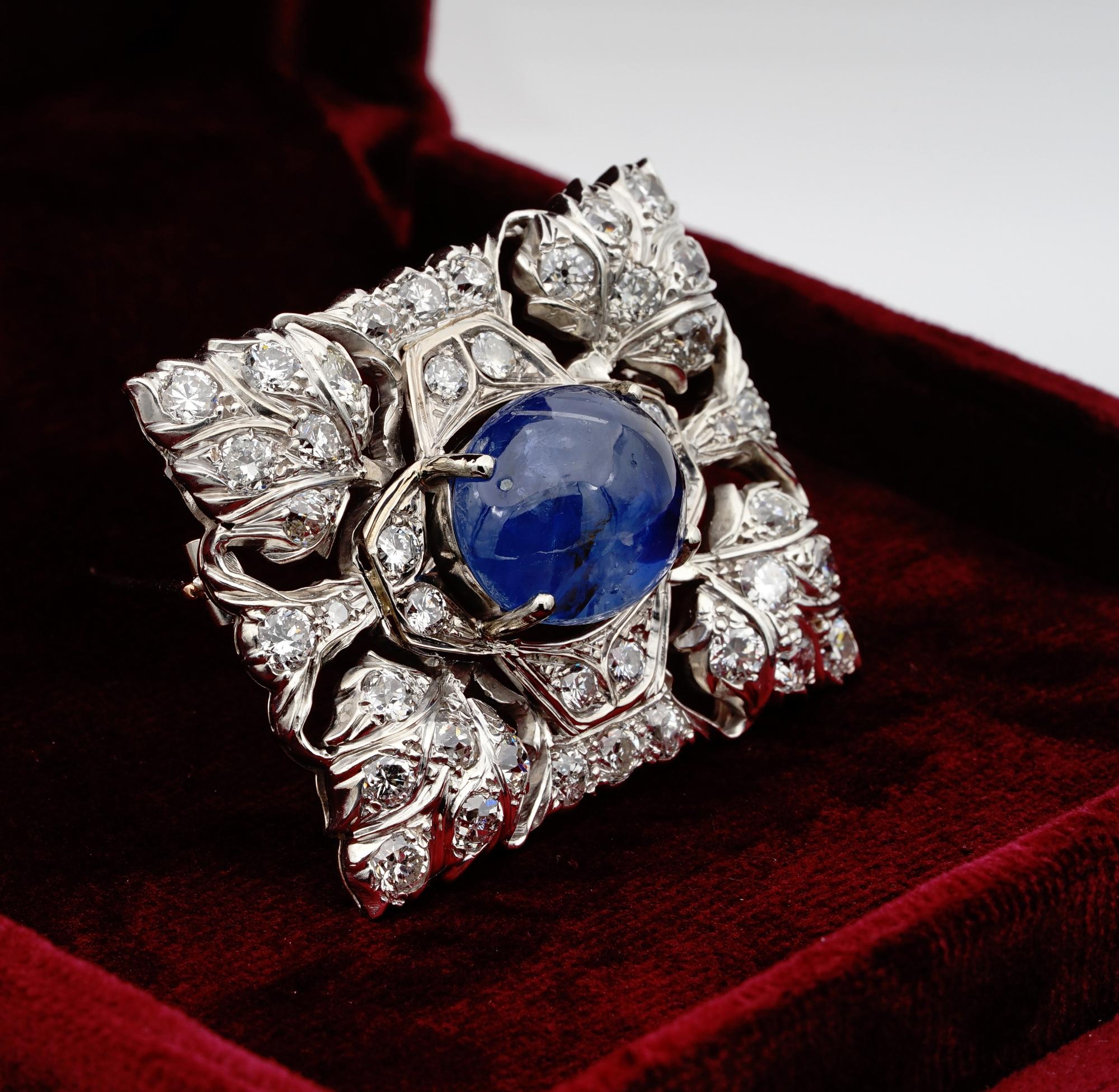 Antique Buccellati 17.0 Carat Natural Sapphire 11.40 Ct Diamond Platinum Brooch 2