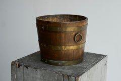 Antique Bucket or Waste Paper Basket in Wood and Brass 19th Century