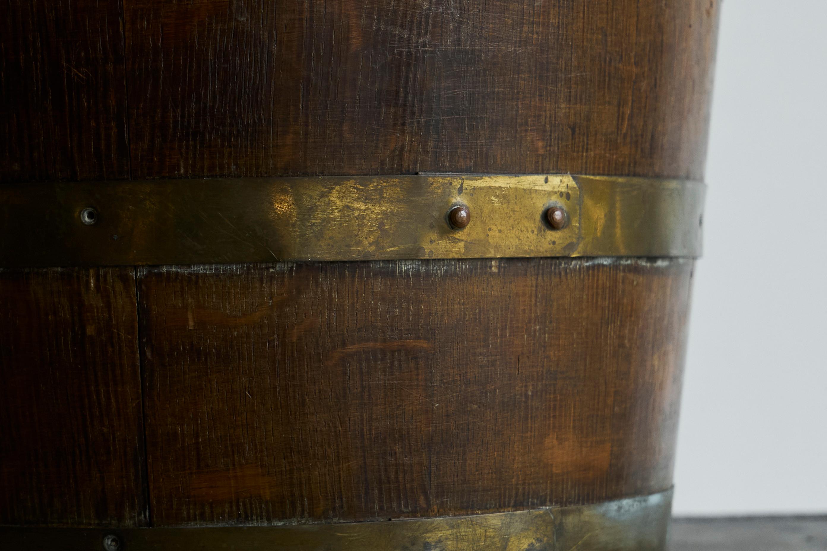 Hand-Crafted Antique Bucket or Waste Paper Basket in Wood and Brass 19th Century For Sale