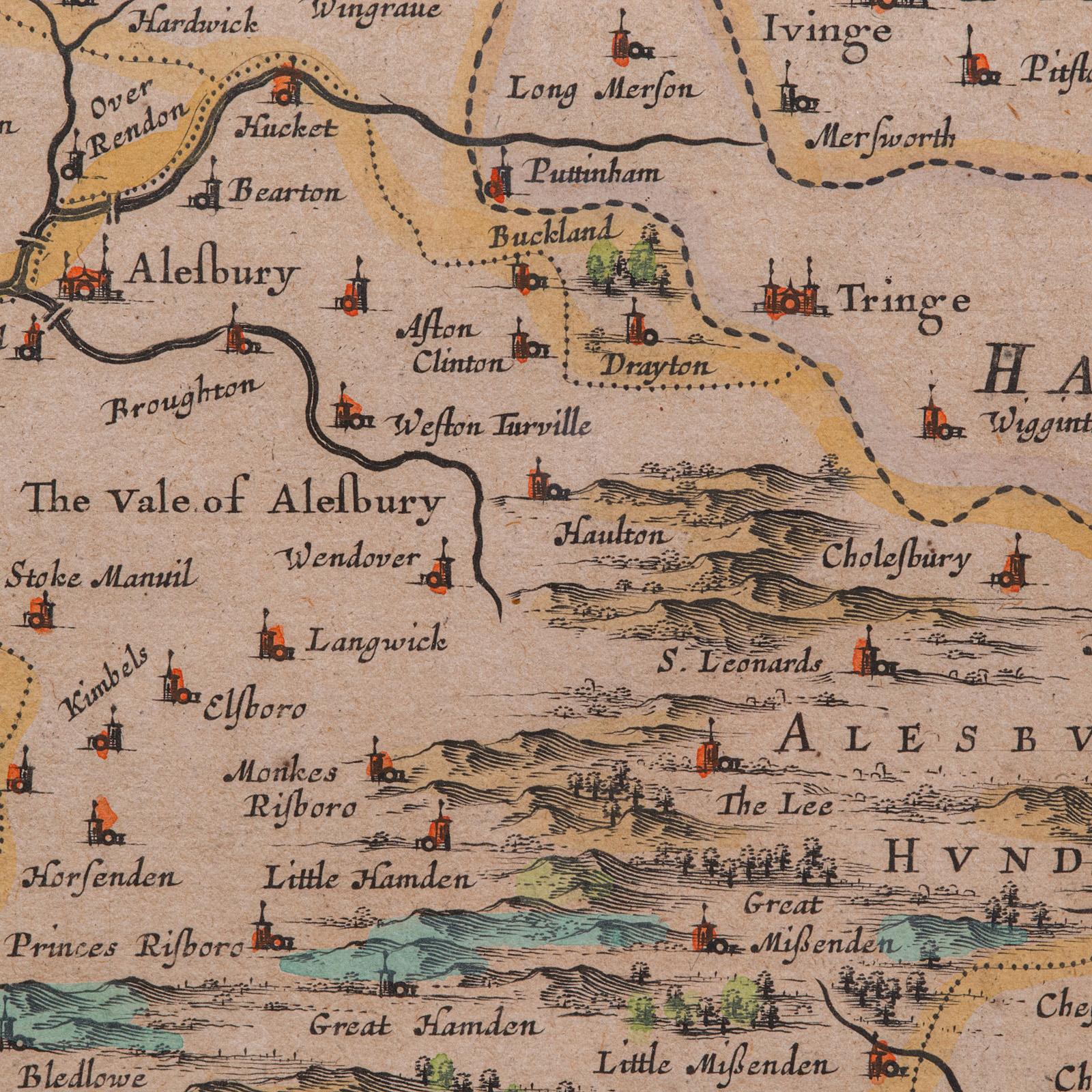Antiguo Mapa de Buckinghamshire, Inglés, Enmarcado Cartografía del Condado del Siglo XVII en venta 3