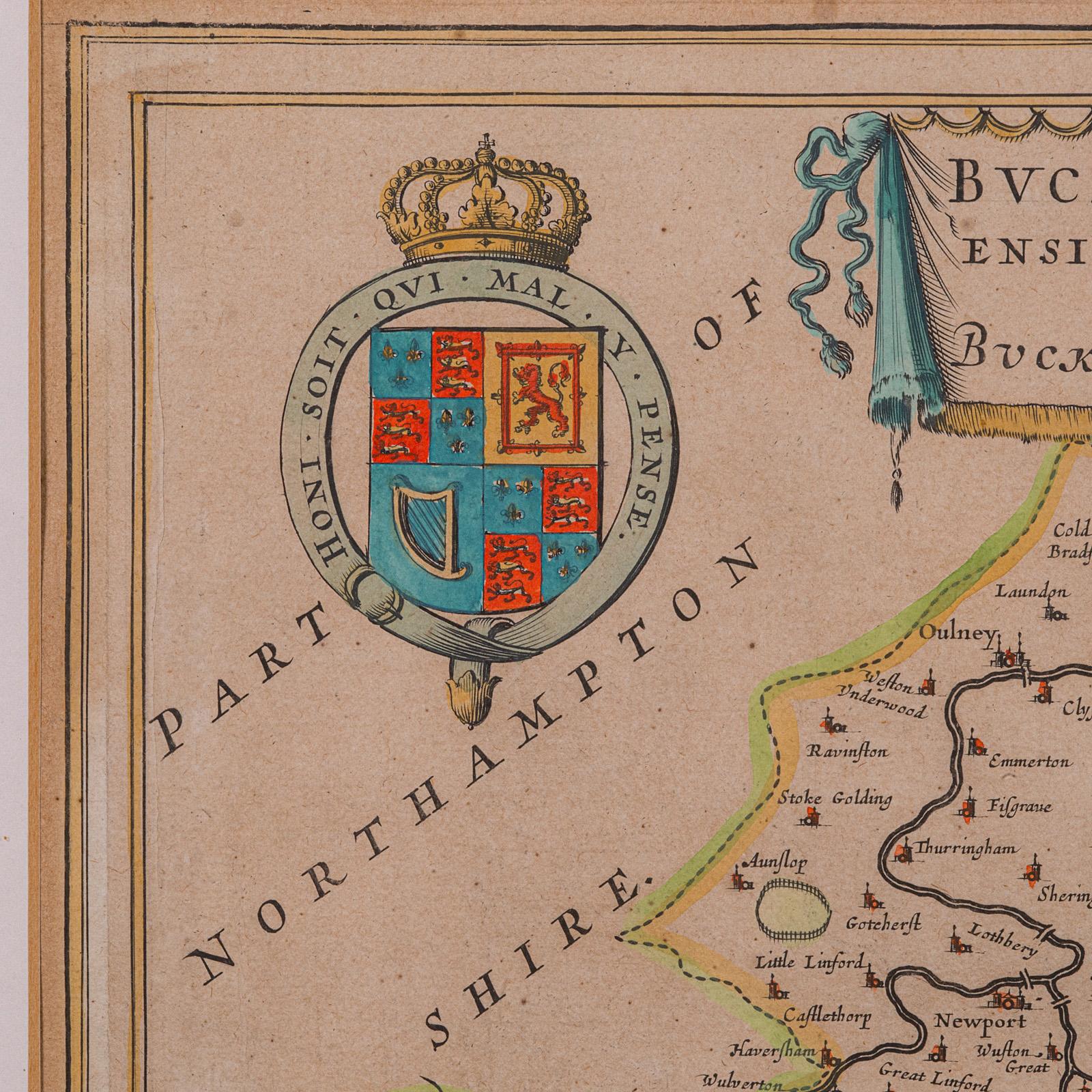 Antiguo Mapa de Buckinghamshire, Inglés, Enmarcado Cartografía del Condado del Siglo XVII siglo XX en venta