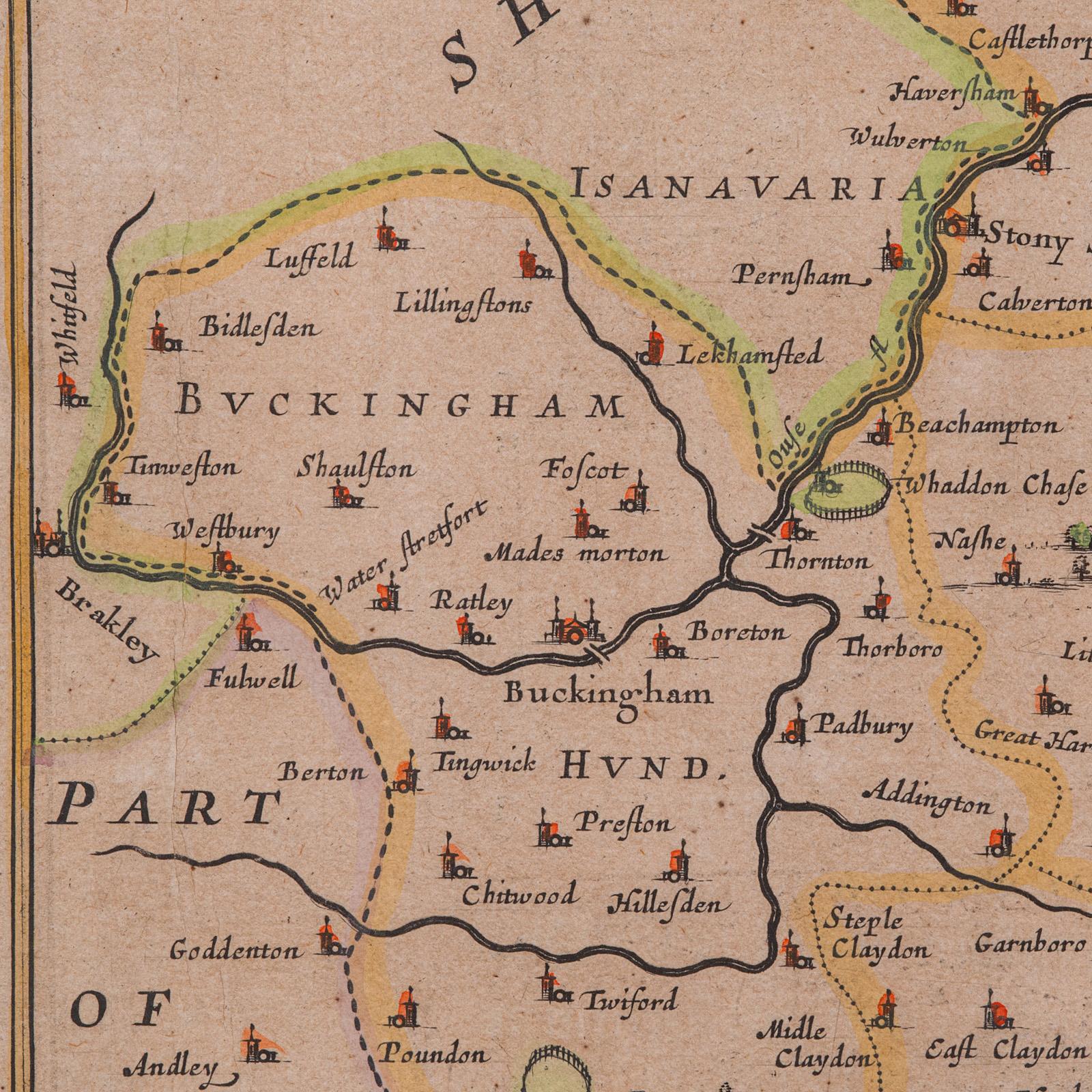 Antiguo Mapa de Buckinghamshire, Inglés, Enmarcado Cartografía del Condado del Siglo XVII en venta 1