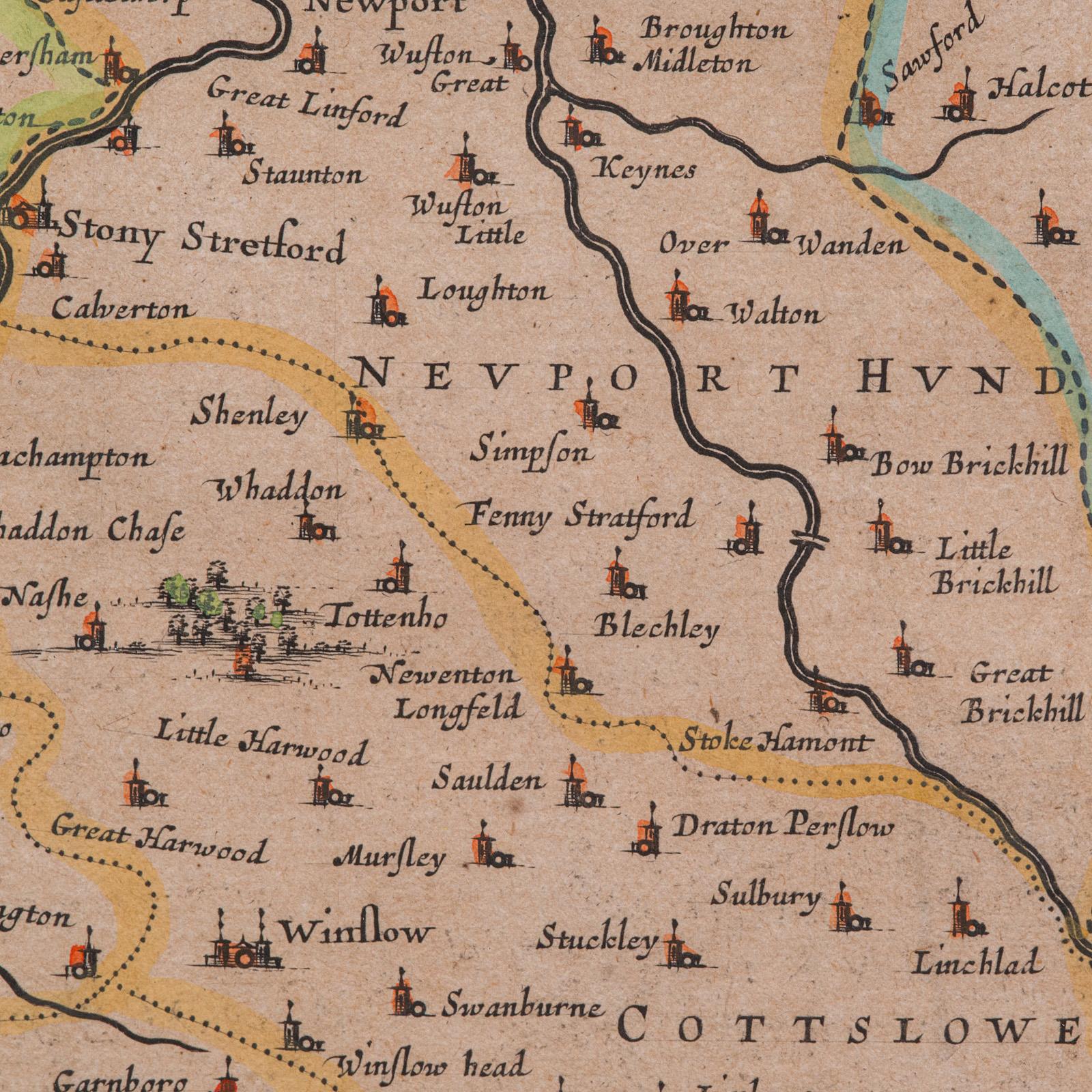 Antiguo Mapa de Buckinghamshire, Inglés, Enmarcado Cartografía del Condado del Siglo XVII en venta 2