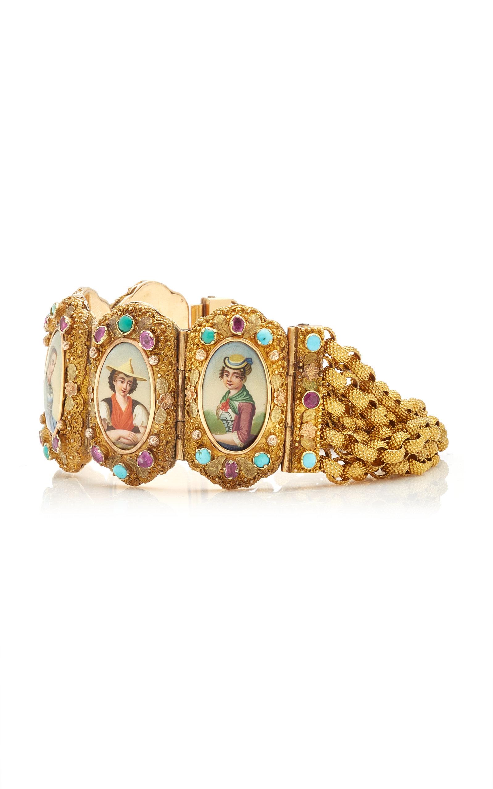 Women's or Men's Antique Bucolic Enamel Gold Bracelet For Sale