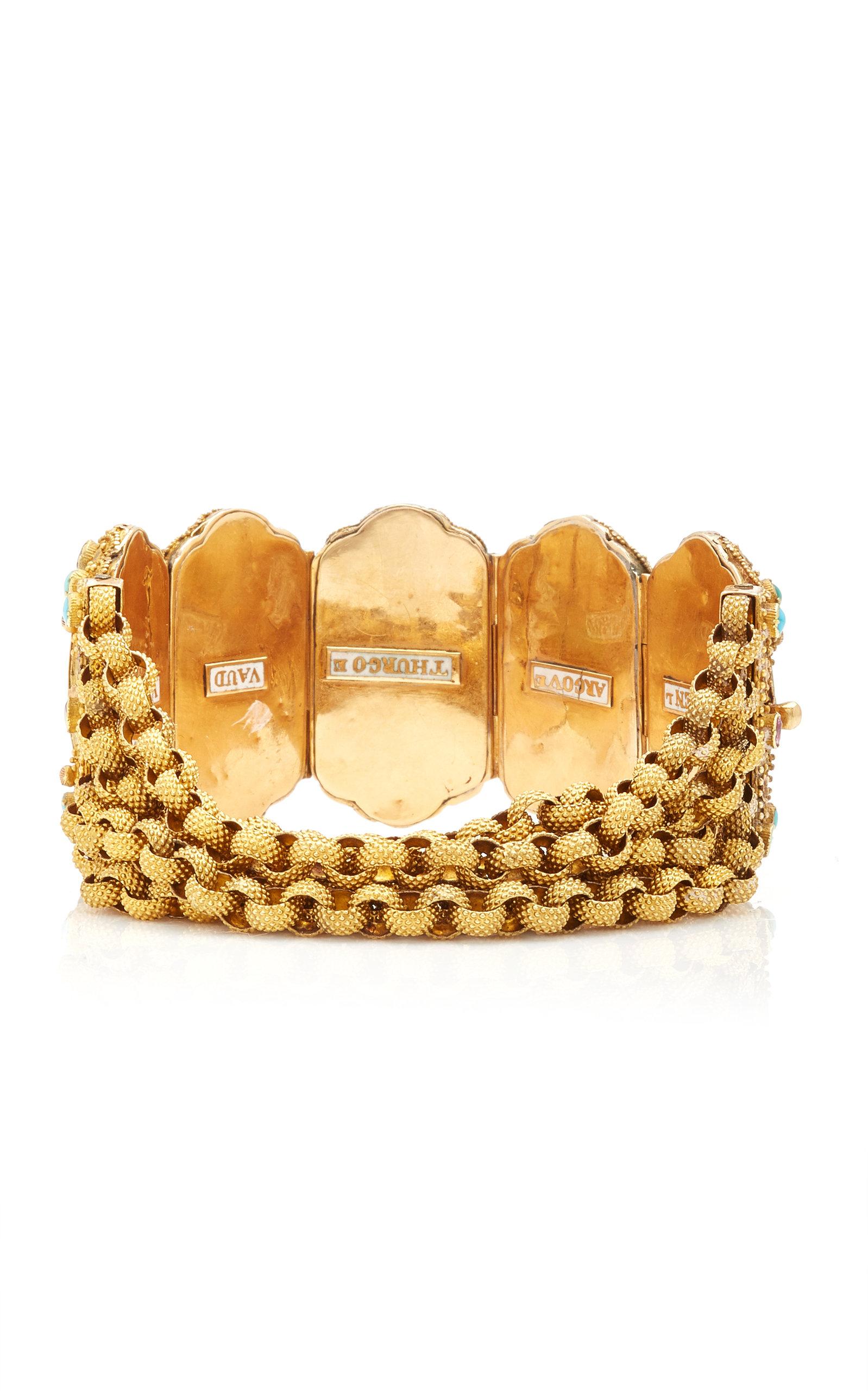 Bracelet antique en or émaillé bucolique Unisexe en vente