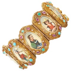Bracciale antico in oro con smalto bucolico