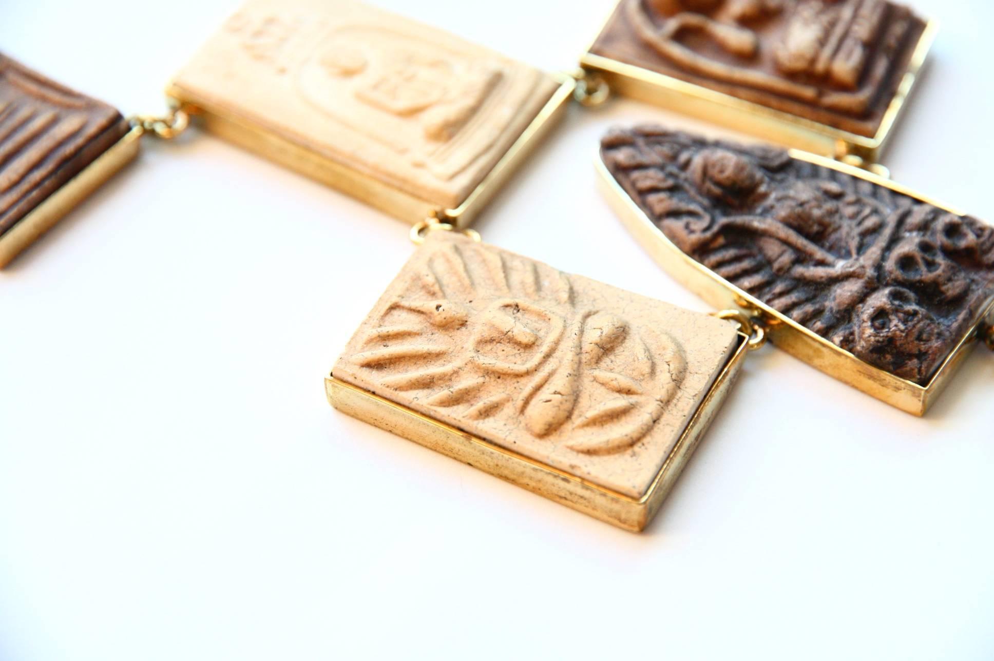 Antique Buddha Amulet Terracotta Bronze Necklace In New Condition For Sale In Milan, IT