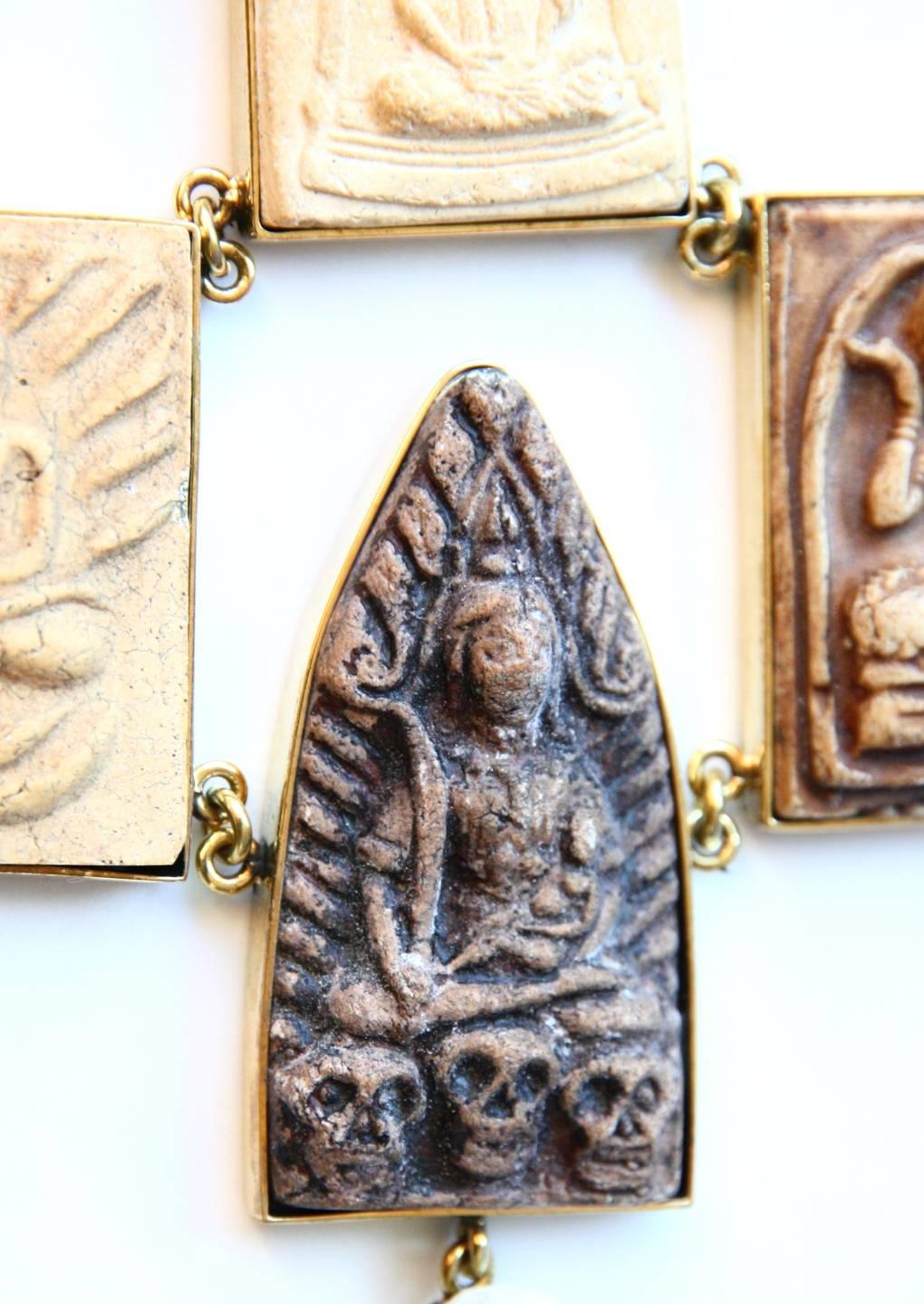 Women's or Men's Antique Buddha Amulet Terracotta Bronze Necklace For Sale