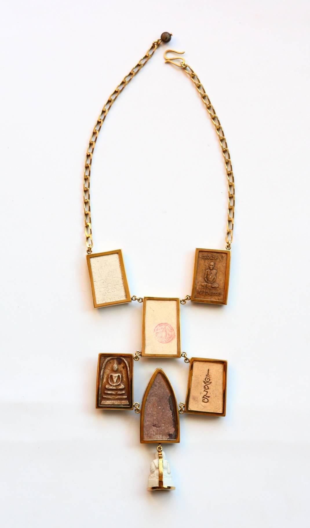 Antique Buddha Amulet Terracotta Bronze Necklace For Sale 1