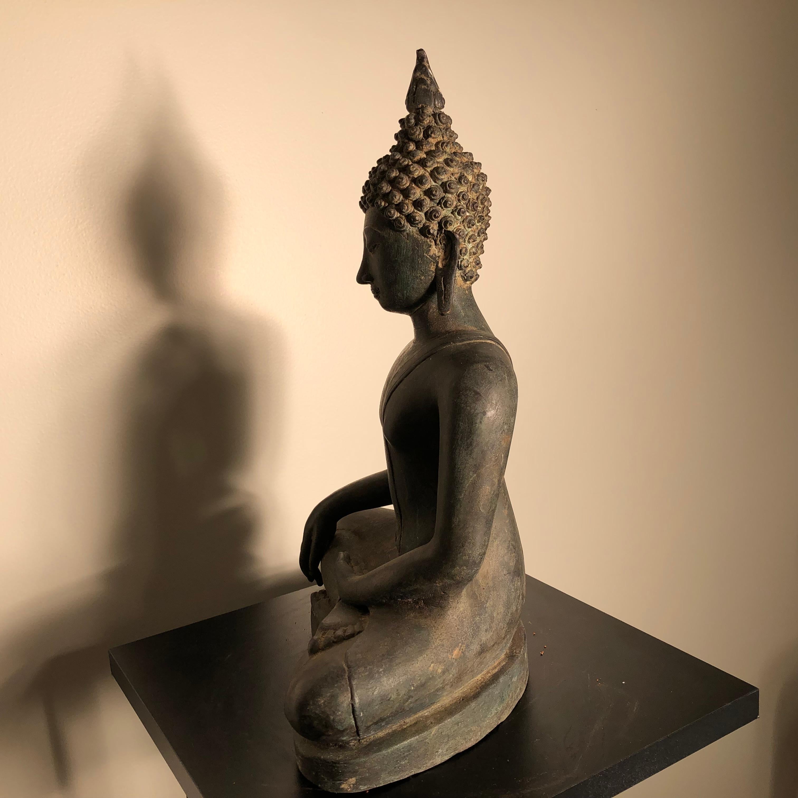 Antique Buddha Calling Earth to Witness, Hand Cast Thai Bronze 19th Century,  6