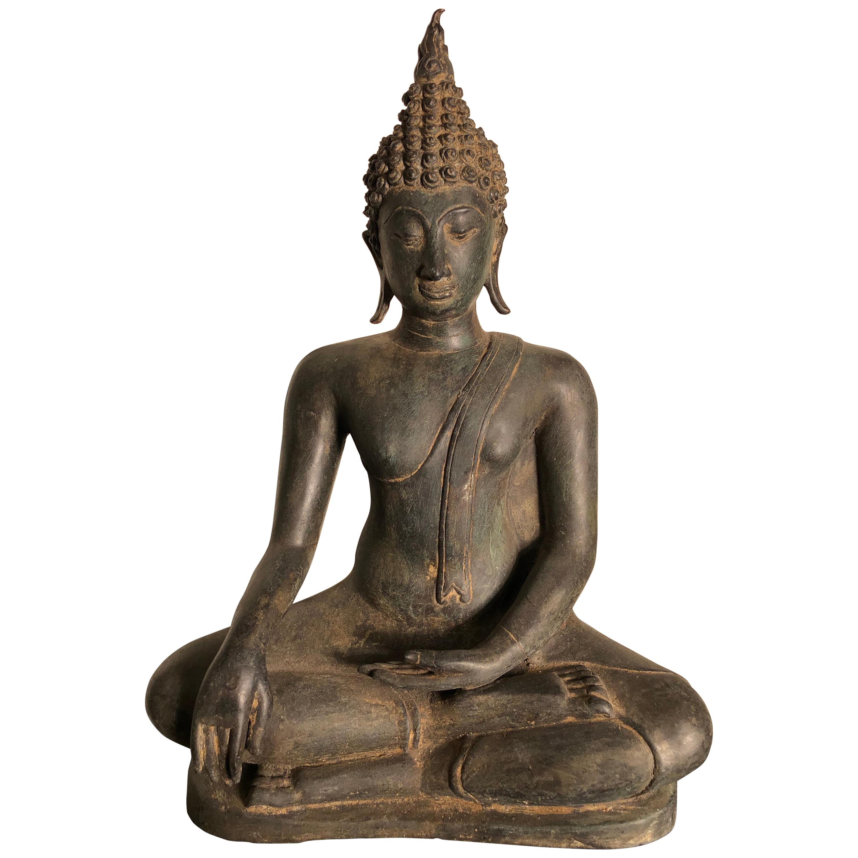 Antique Buddha Calling Earth to Witness, Hand Cast Thai Bronze 19th Century, 