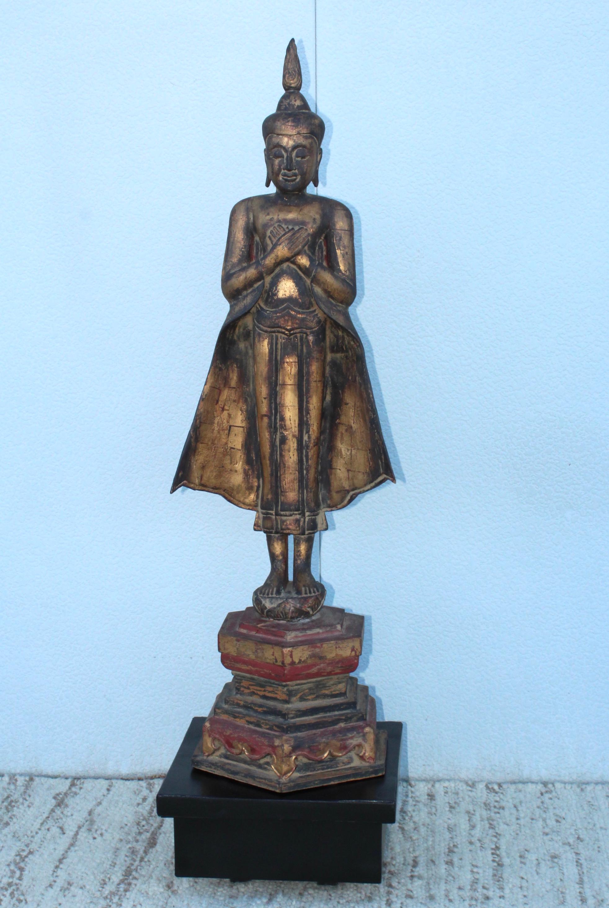 Rustic Antique Buddha Standing Sculpture For Sale