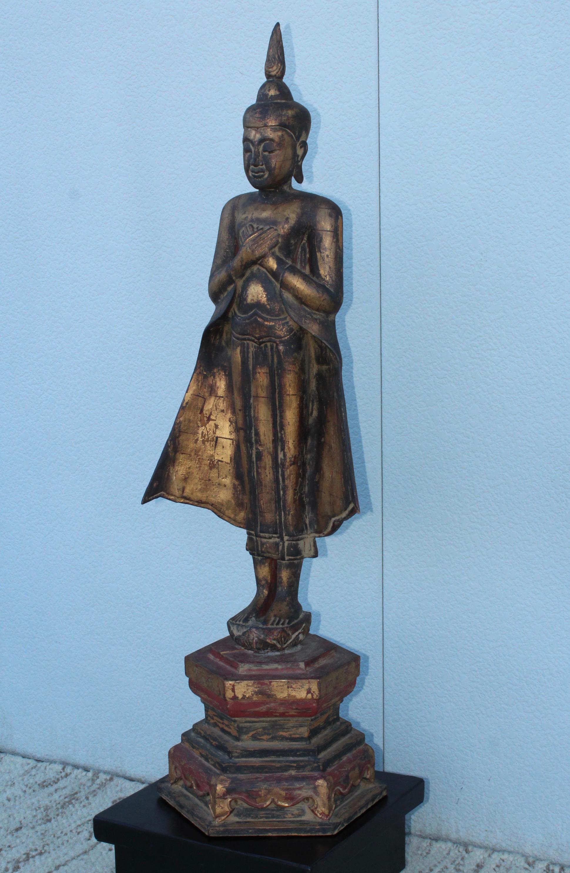 Thai Antique Buddha Standing Sculpture For Sale