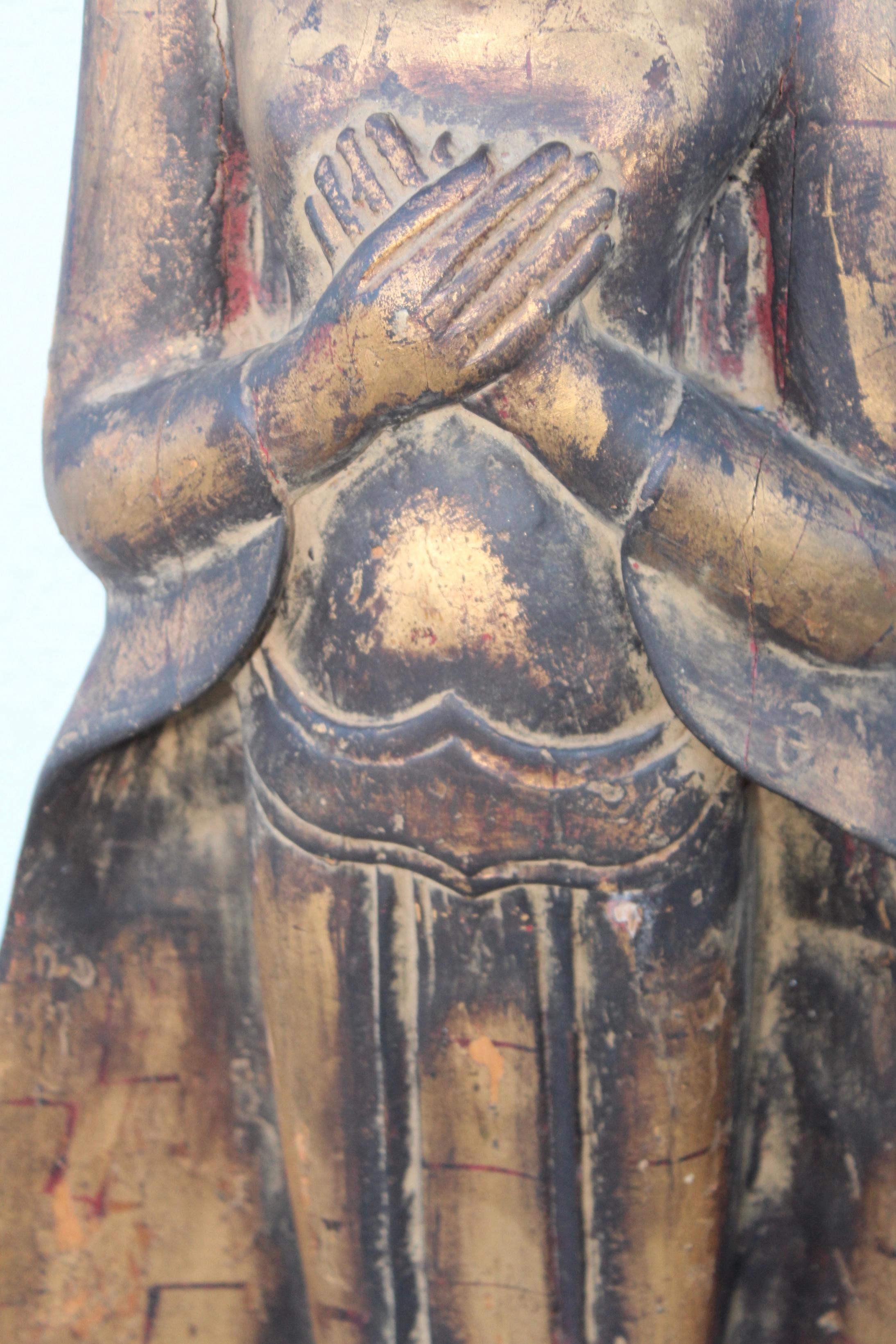 Gold Leaf Antique Buddha Standing Sculpture For Sale