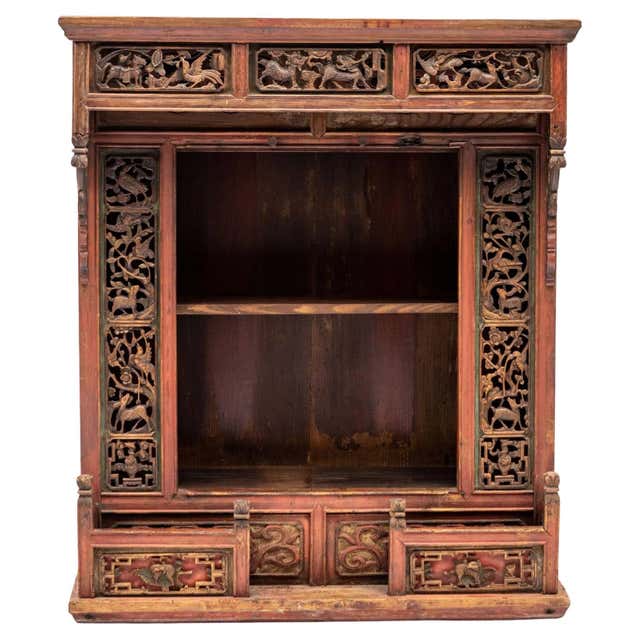 Antique Chinese Red Hand Painted Elm Ancestral Shrine / Altar For Sale ...