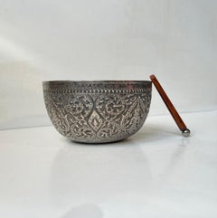 Antique Buddhist Singing Bowl in Carved & Repoussé Silver