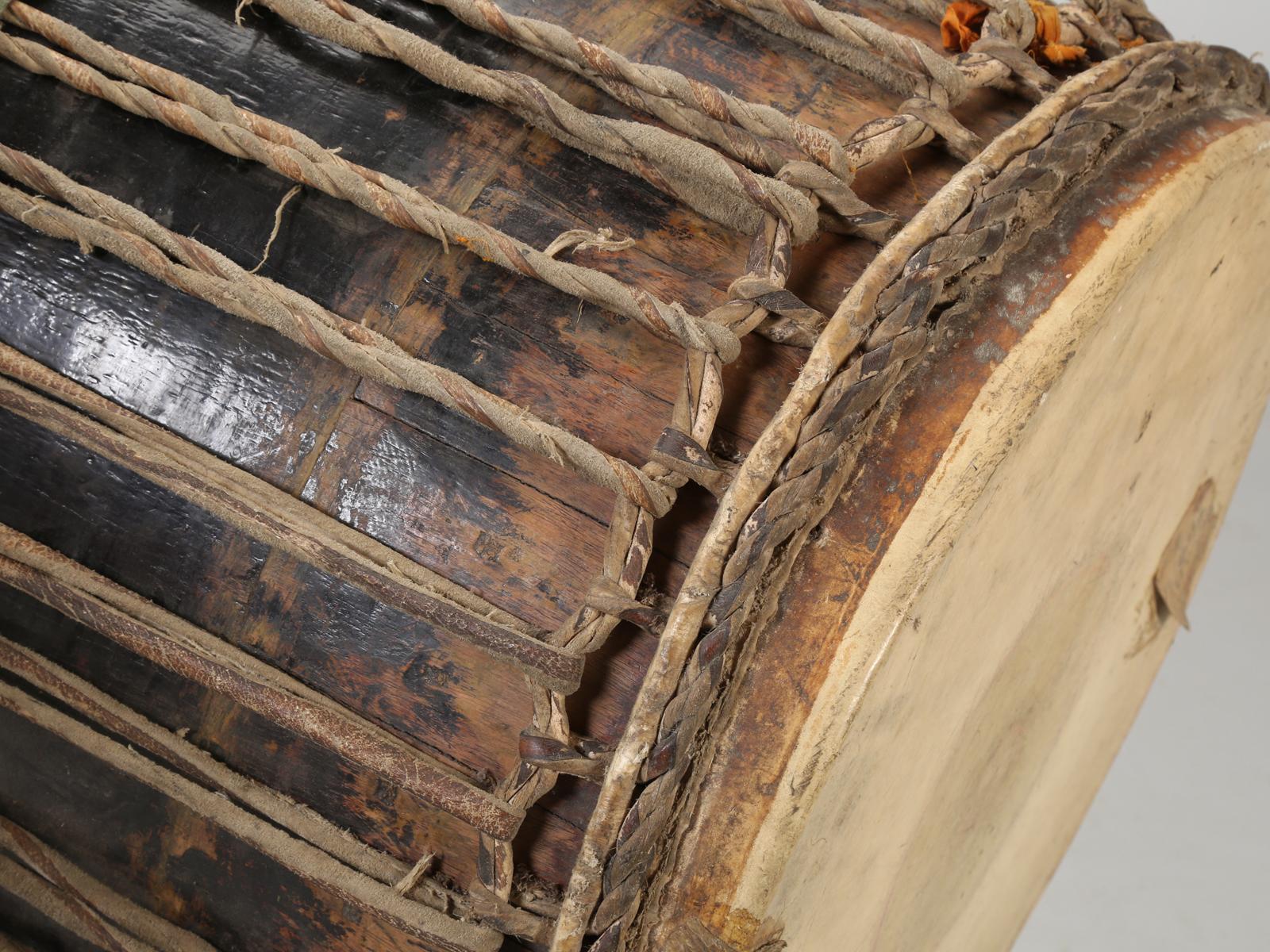 Hand-Carved Monumental Antique Buddhist Temple Goblet Drum from Thailand, circa Late 1800s