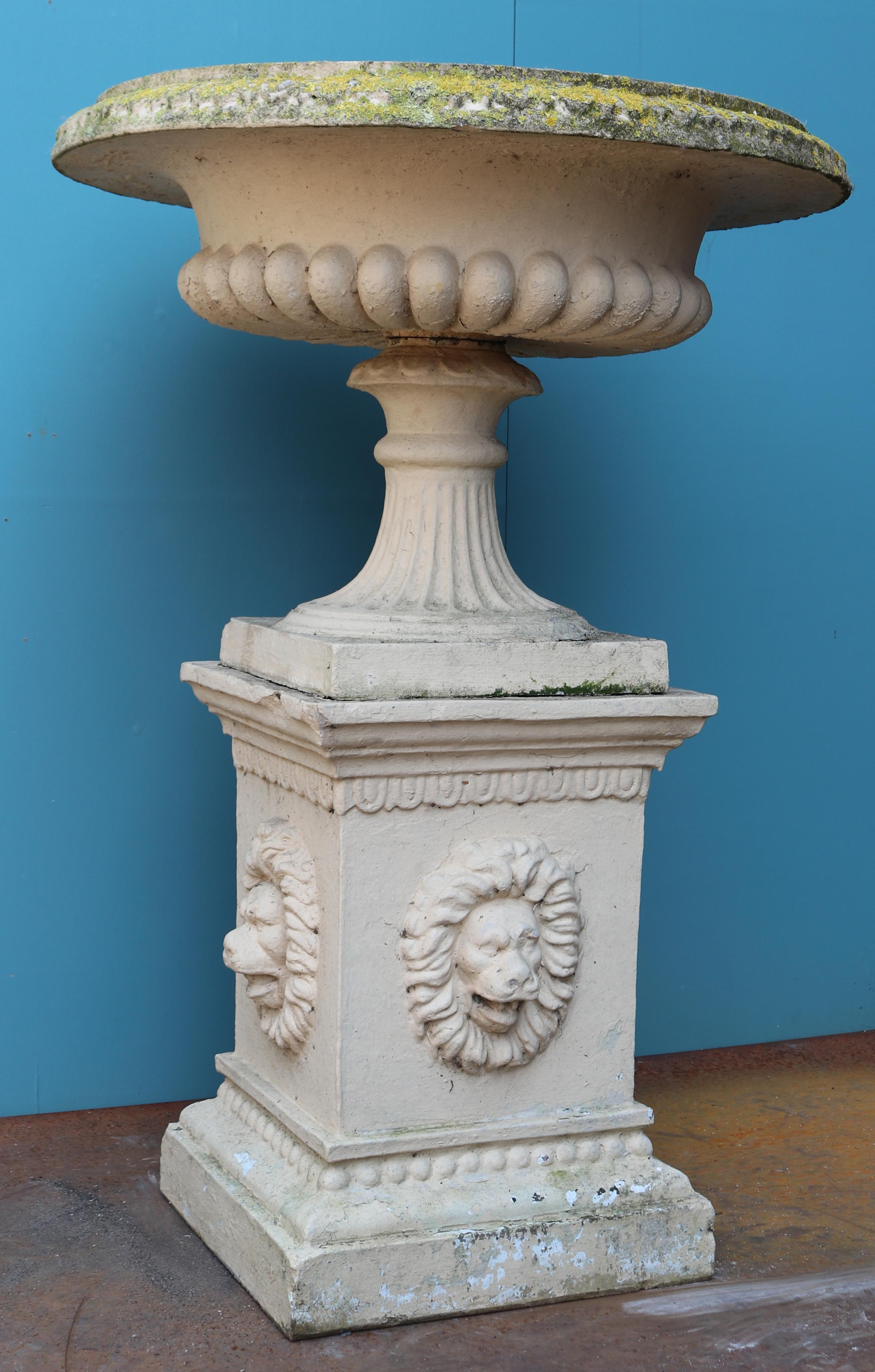 A buff terracotta tazza on pedestal, painted in cream.

Additional Dimensions

Diameter of urn 76 cm

Base 41 x 41 cm.