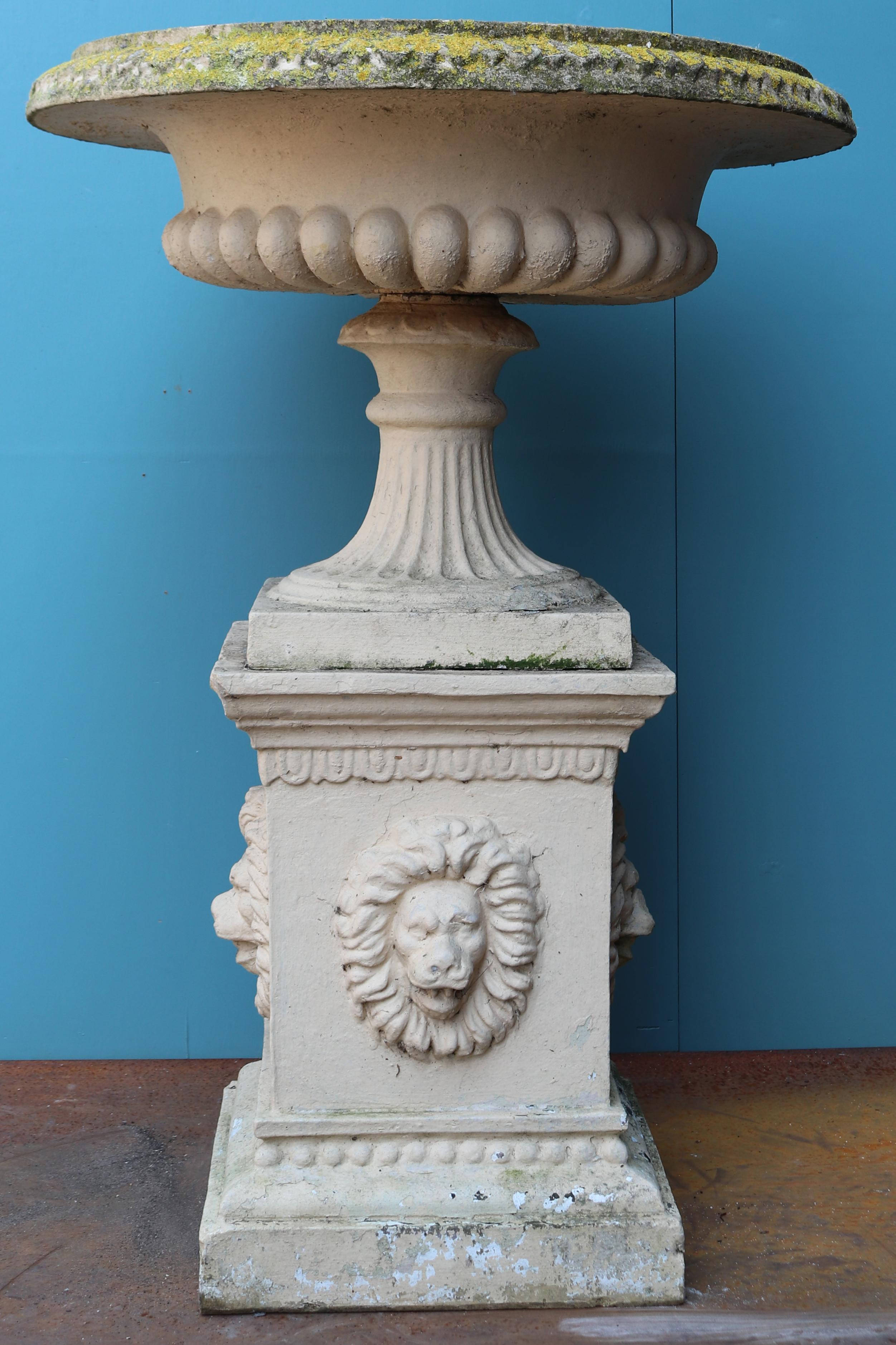 Antique Buff Terracotta Tazza Urn on Pedestal 1