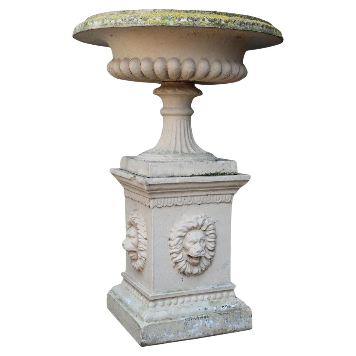 Antique Buff Terracotta Tazza Urn on Pedestal For Sale