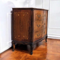 Antique French Marble Top Dresser – Louis XV Style Chest, Floral Inlay