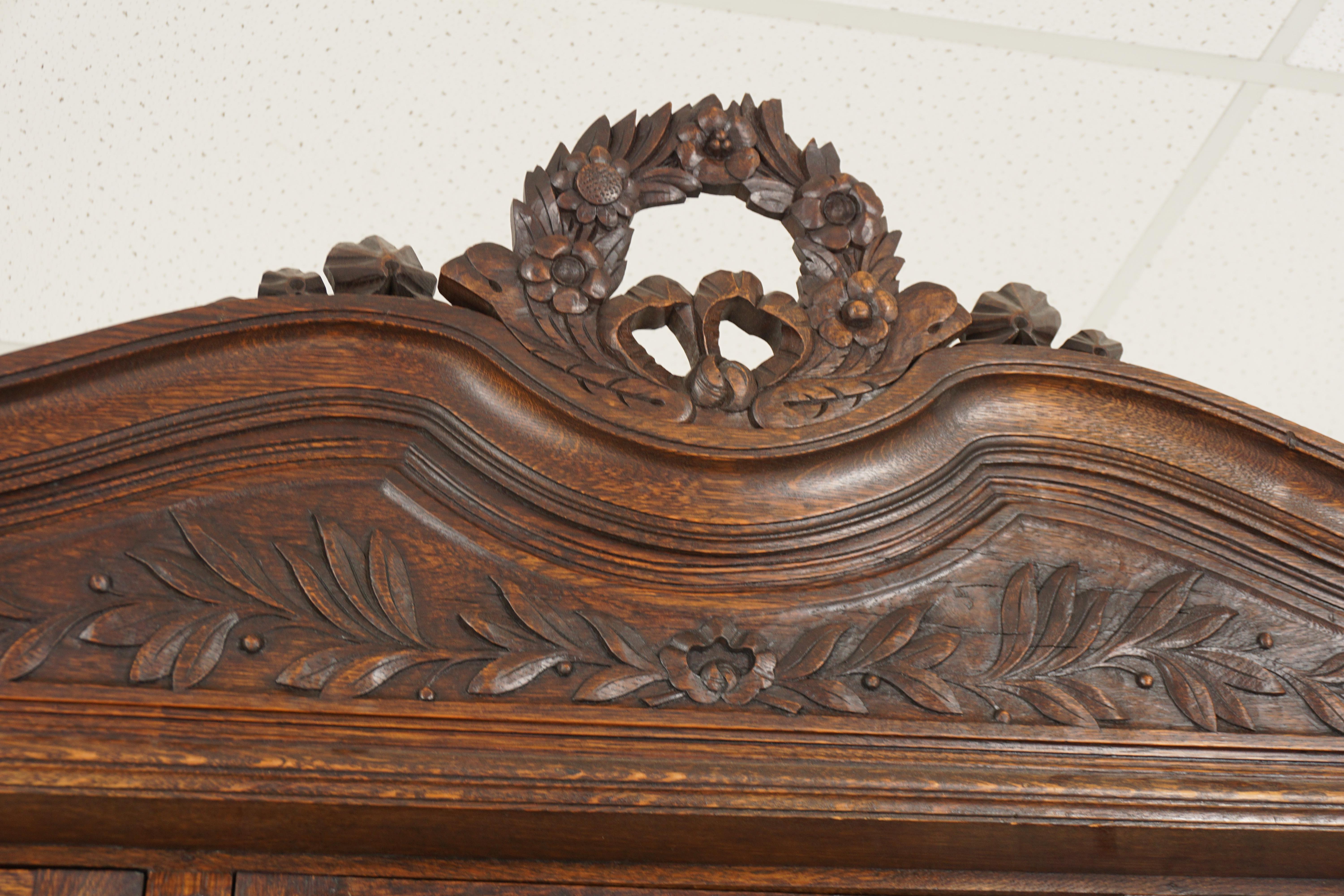 French Antique Buffet Hutch, Carved Oak, France, 1890, H044