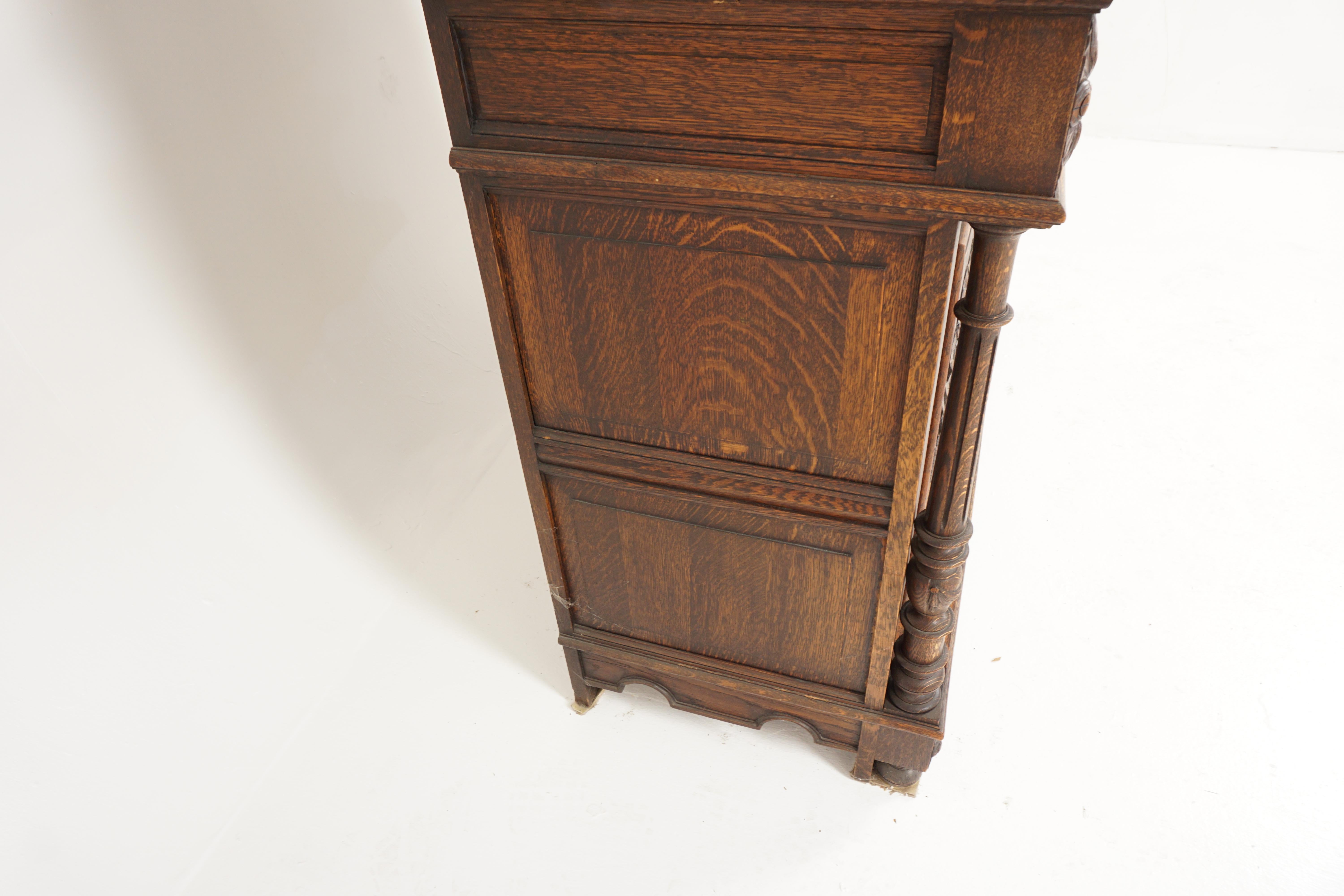 Hand-Crafted Antique Buffet Hutch, Carved Oak, France, 1890, H044
